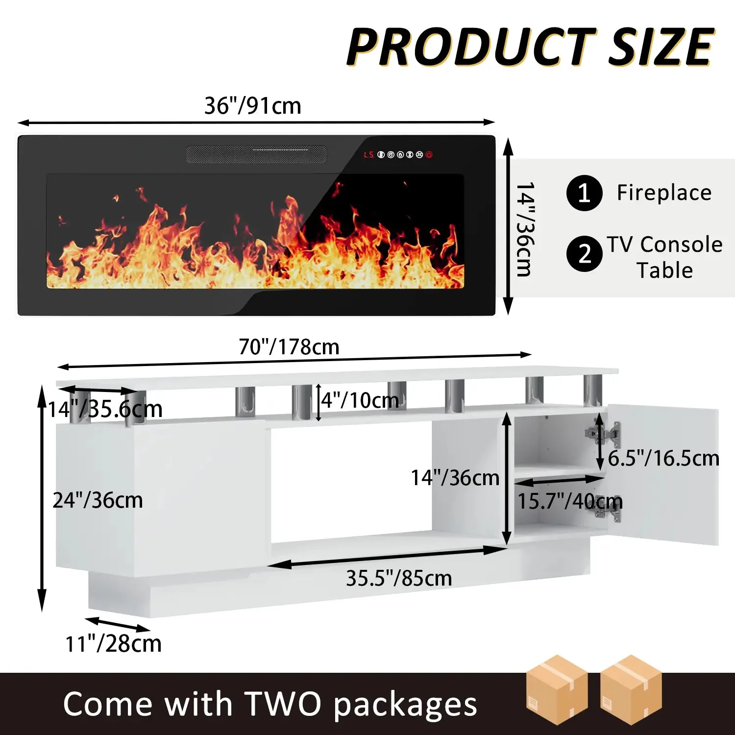 BOSSIN 70 Inches Fireplace TV Stand for TVs up to 80 Inches Console with 36'' Electric Fireplace - Image 6