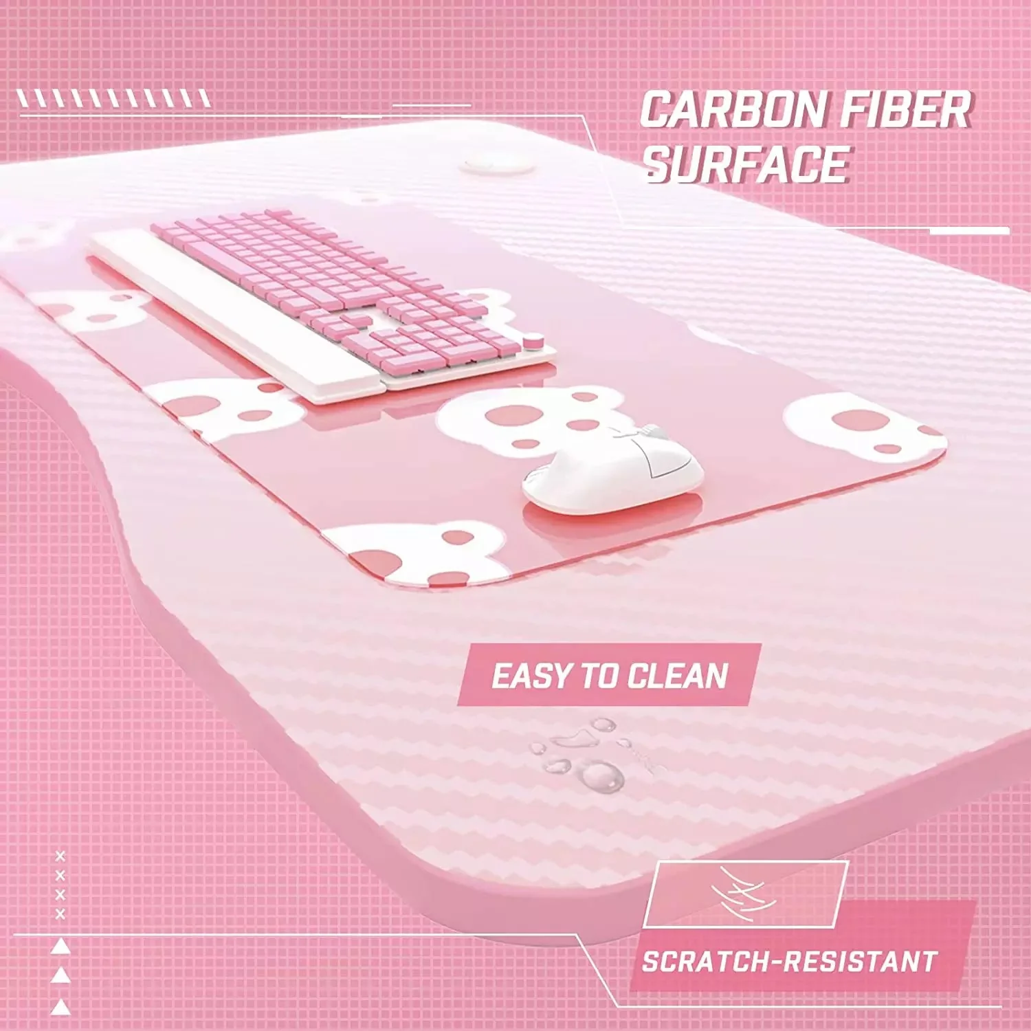 VITESSE 40" Z-Shaped Pink Gaming Desk, Cute Kawaii Gaming Table for Girls ZD02 - Image 5