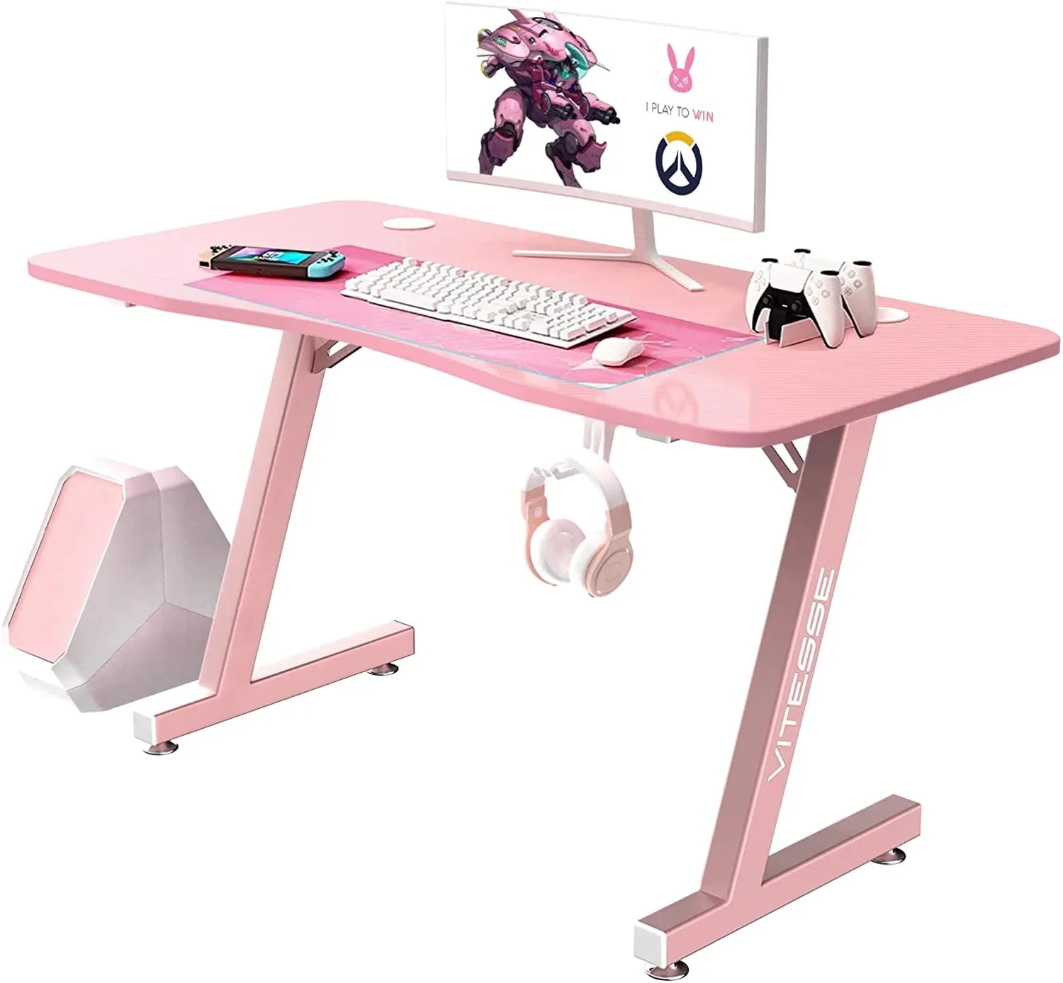 VITESSE 40" Z-Shaped Pink Gaming Desk, Cute Kawaii Gaming Table for Girls ZD02 - Image 8