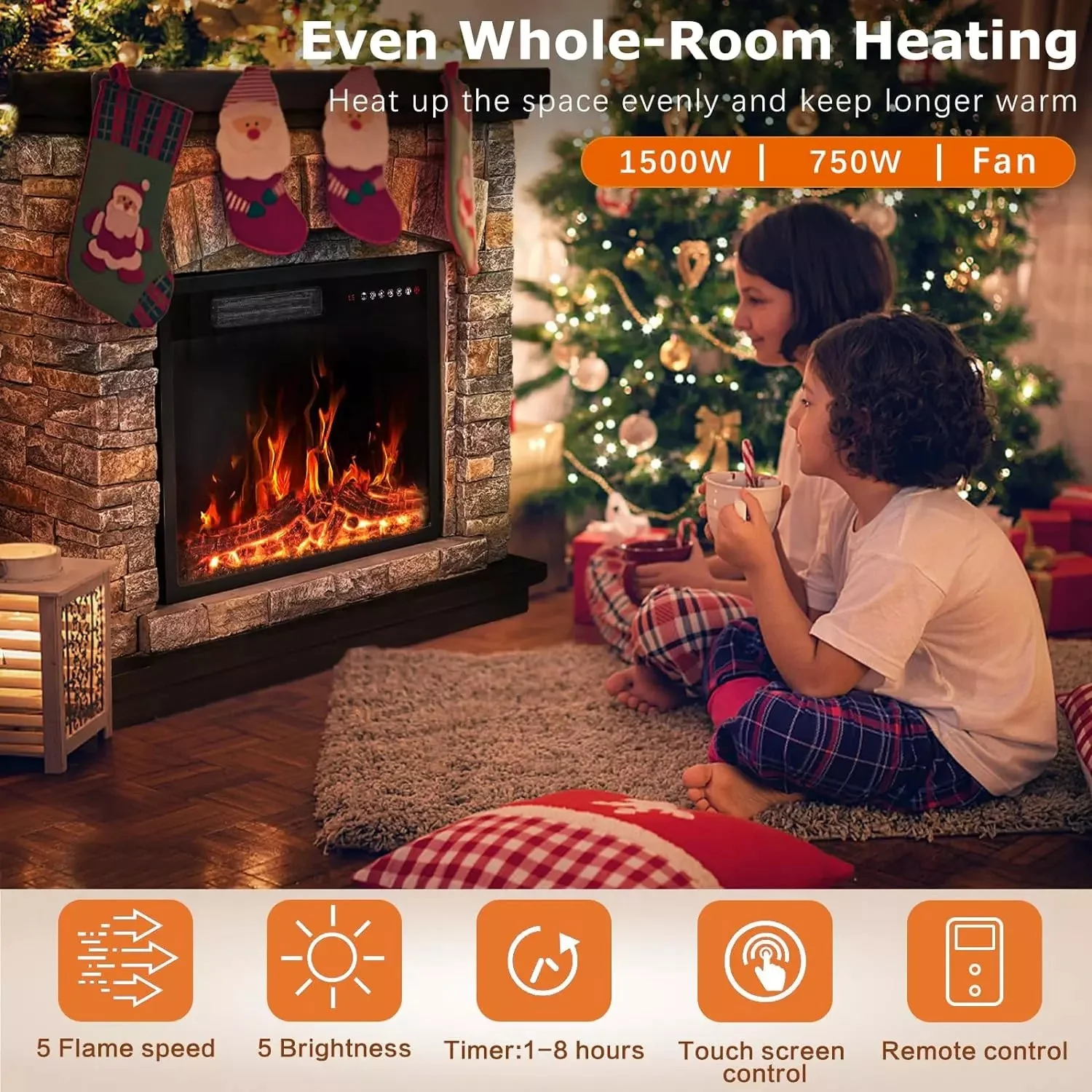 WALEAF 36 inch Freestanding Stone Fireplace Heater TV Stand with Remote Control - Image 2