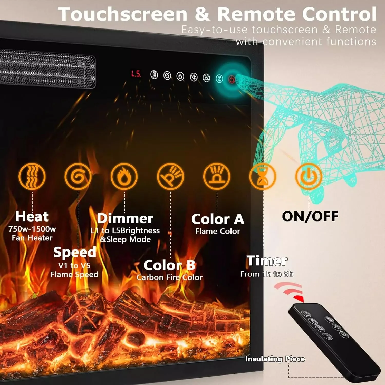 WALEAF 36 inch Freestanding Stone Fireplace Heater TV Stand with Remote Control - Image 4