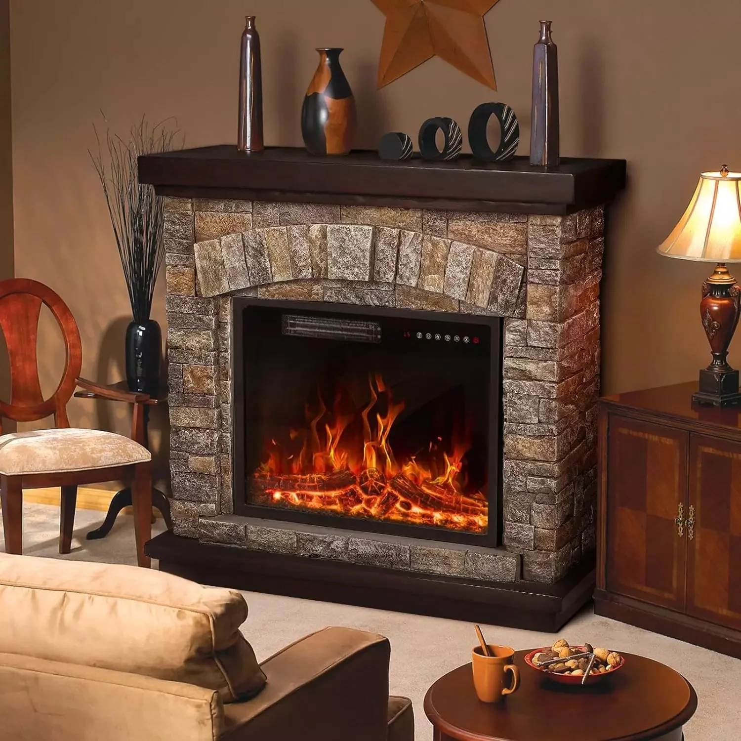 WALEAF 36 inch Freestanding Stone Fireplace Heater TV Stand with Remote Control - Image 6