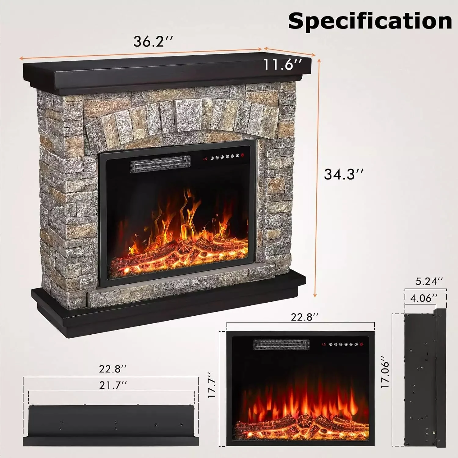 WALEAF 36 inch Freestanding Stone Fireplace Heater TV Stand with Remote Control - Image 7