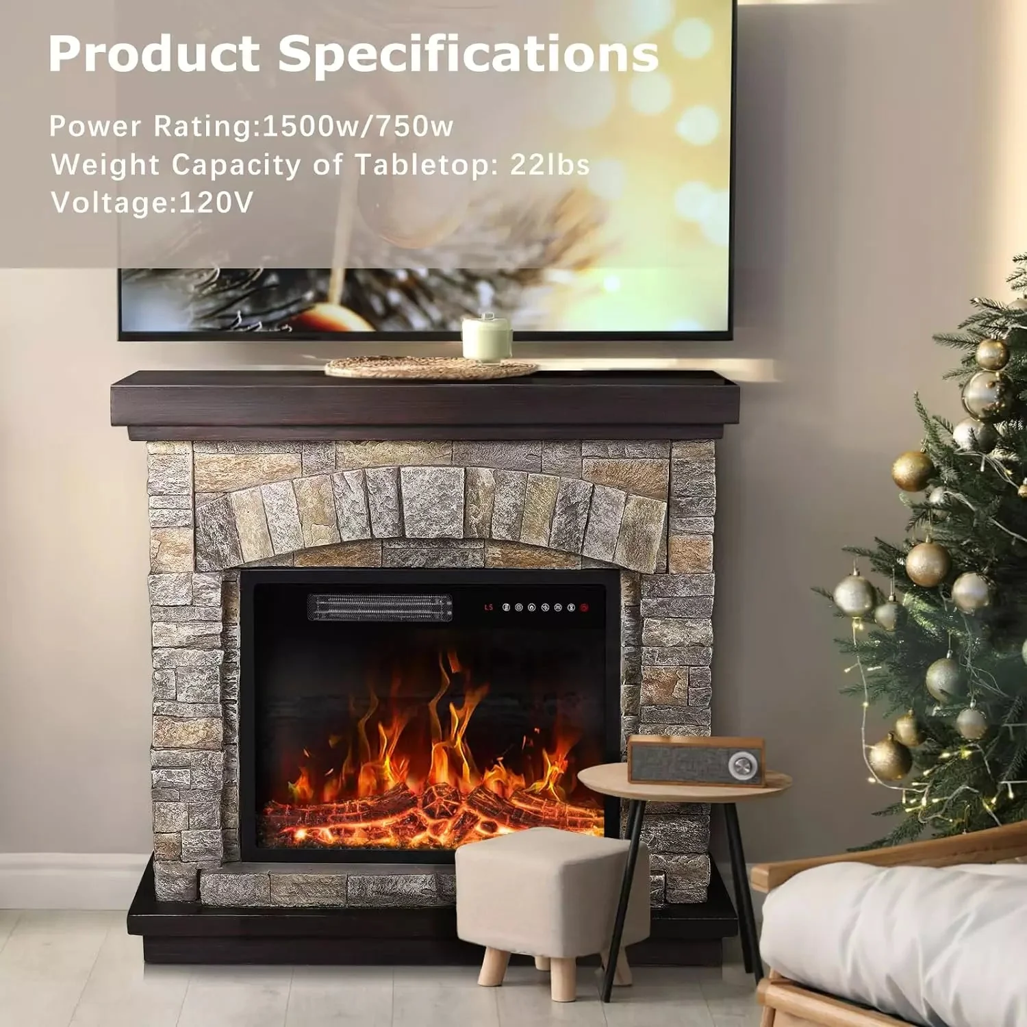 WALEAF 36 inch Freestanding Stone Fireplace Heater TV Stand with Remote Control - Image 8