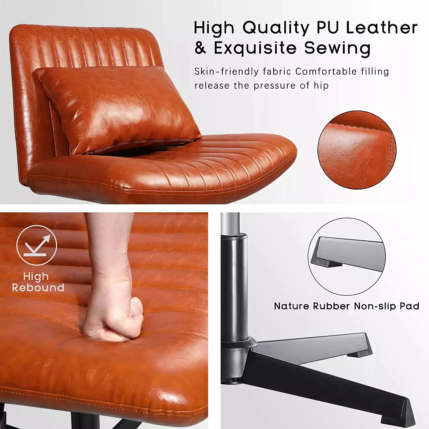 PUKAMI Armless Desk Chair No Wheels with Ottoman&Lumbar Support - Image 10