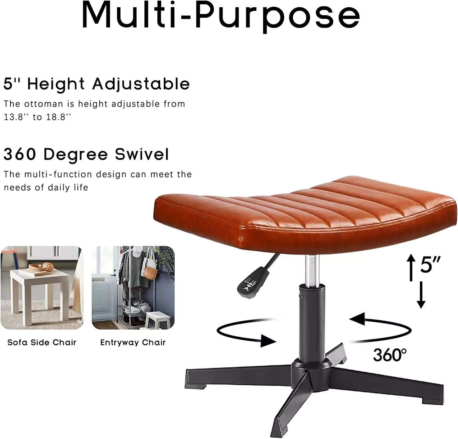 PUKAMI Armless Desk Chair No Wheels with Ottoman&Lumbar Support - Image 11