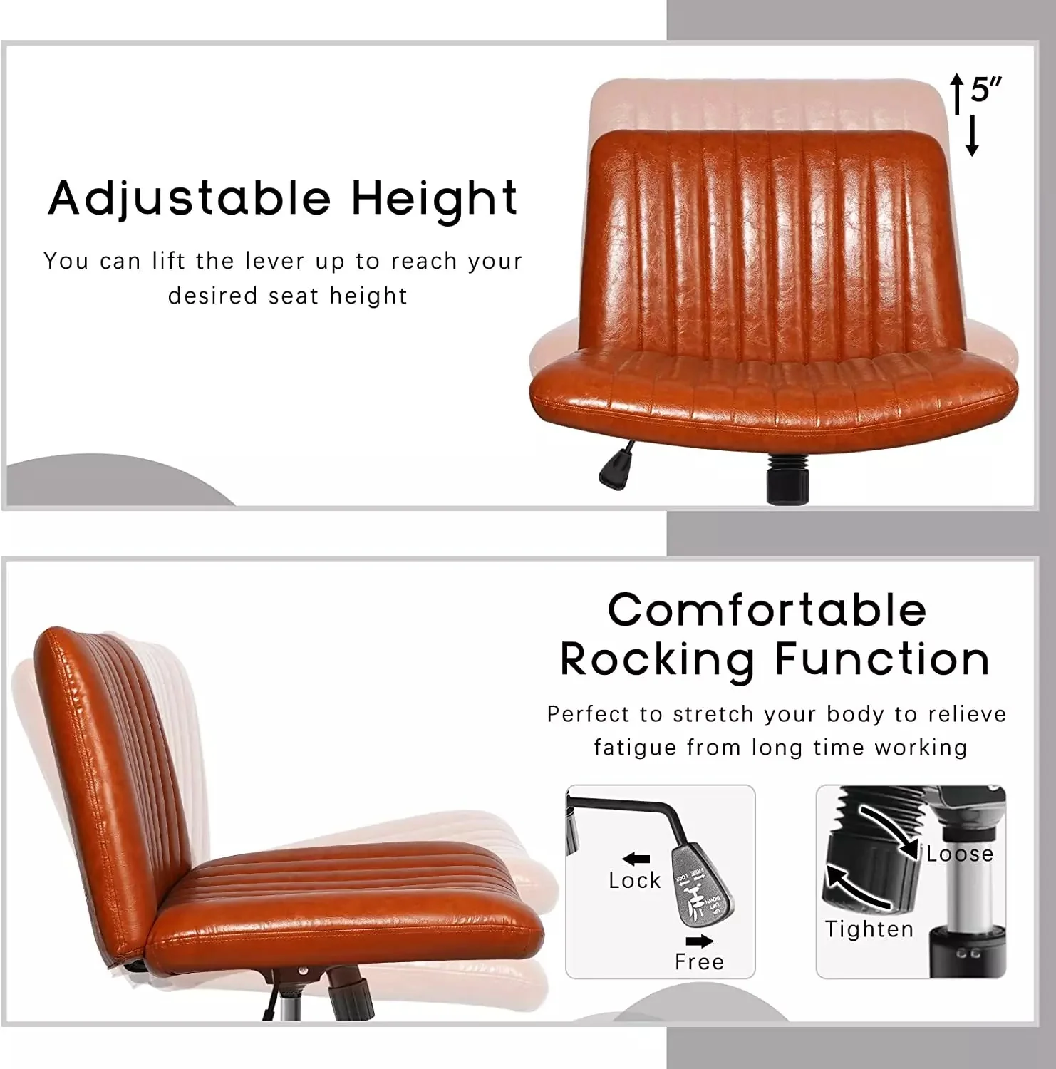 PUKAMI Armless Desk Chair No Wheels with Ottoman&Lumbar Support - Image 12