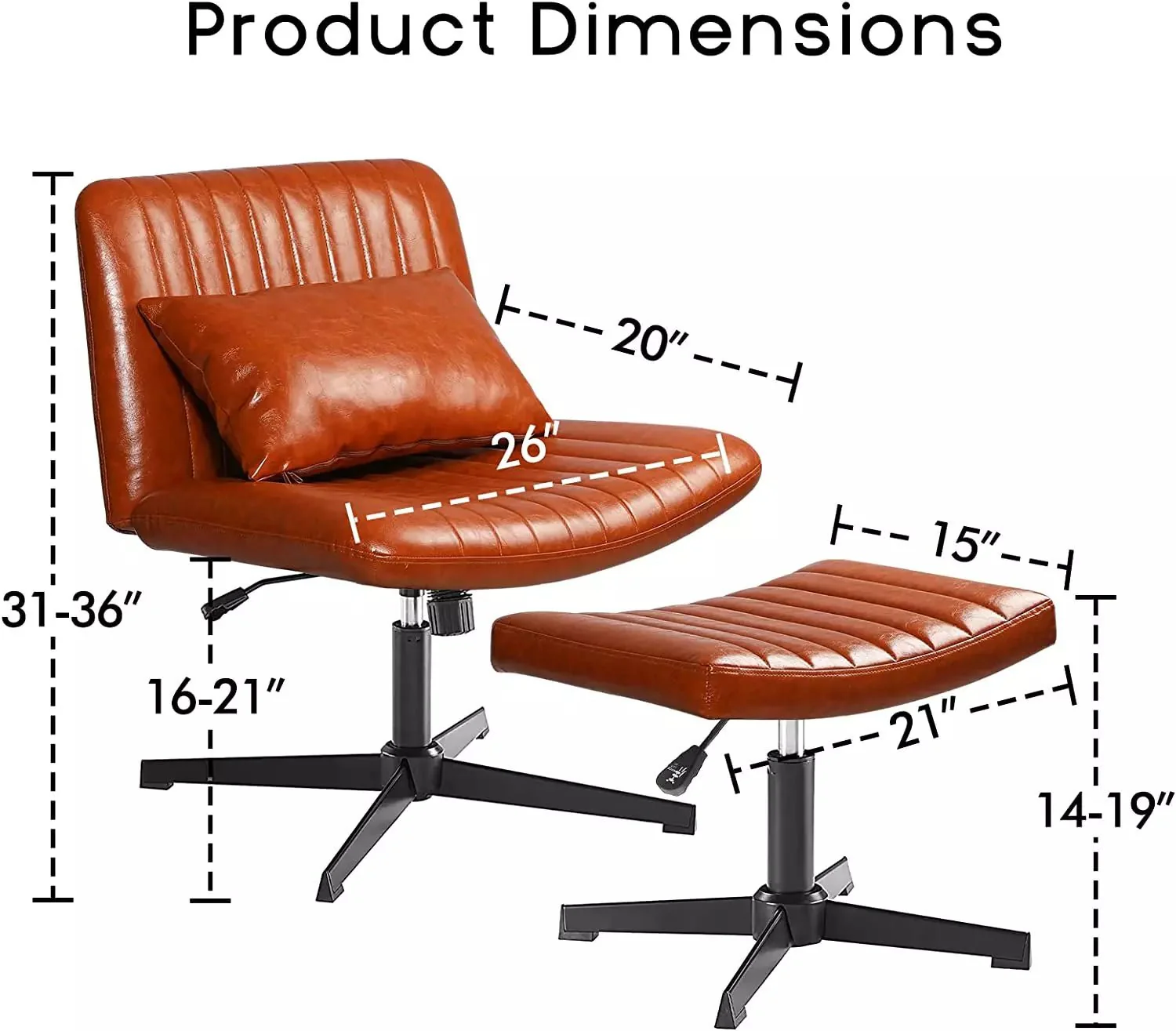 PUKAMI Armless Desk Chair No Wheels with Ottoman&Lumbar Support - Image 13