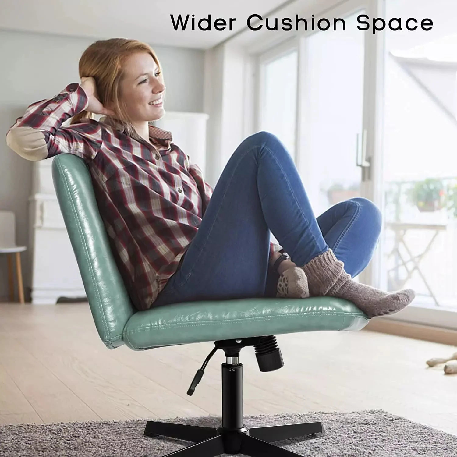 PUKAMI Armless Desk Chair No Wheels with Ottoman&Lumbar Support - Image 16