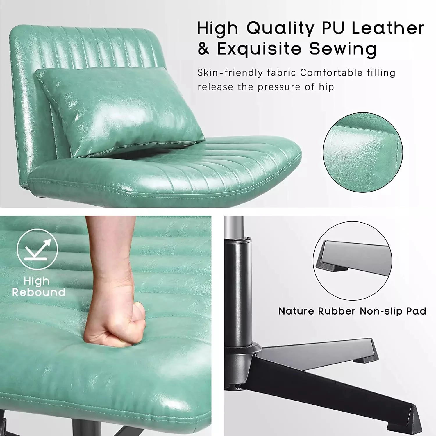 PUKAMI Armless Desk Chair No Wheels with Ottoman&Lumbar Support - Image 17