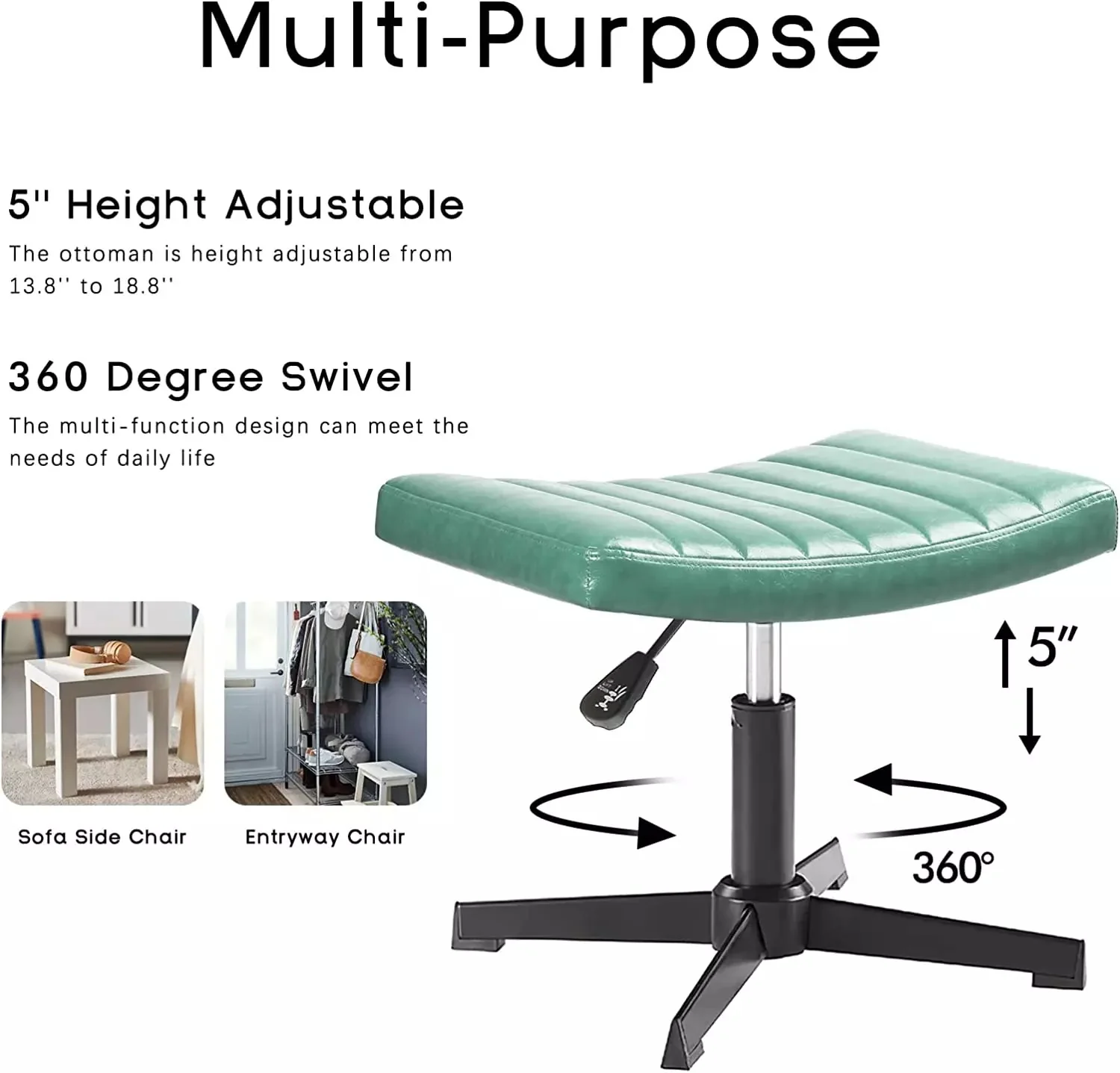 PUKAMI Armless Desk Chair No Wheels with Ottoman&Lumbar Support - Image 18