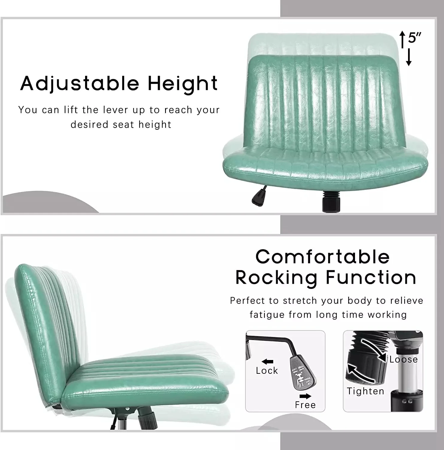 PUKAMI Armless Desk Chair No Wheels with Ottoman&Lumbar Support - Image 19
