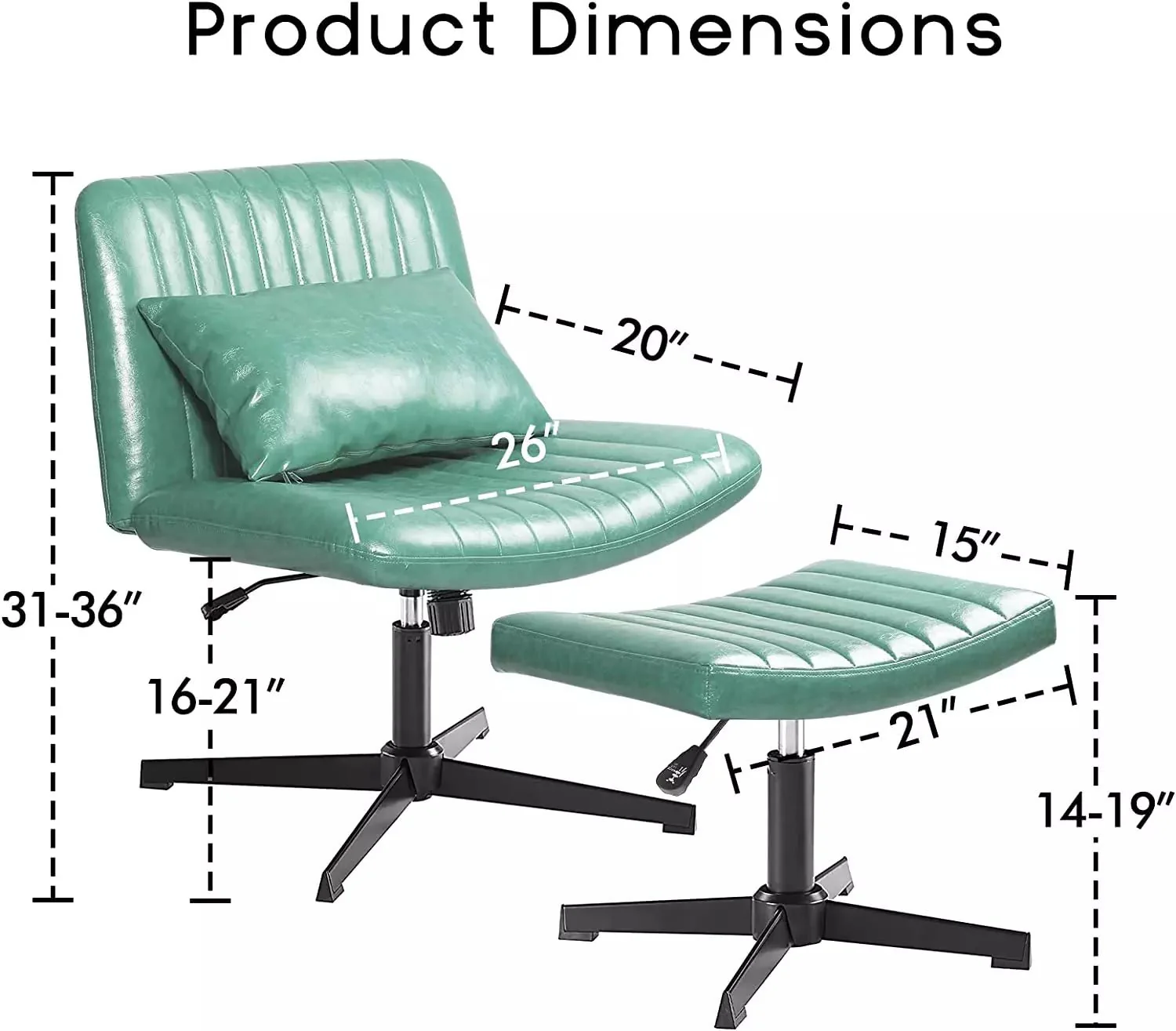 PUKAMI Armless Desk Chair No Wheels with Ottoman&Lumbar Support - Image 20