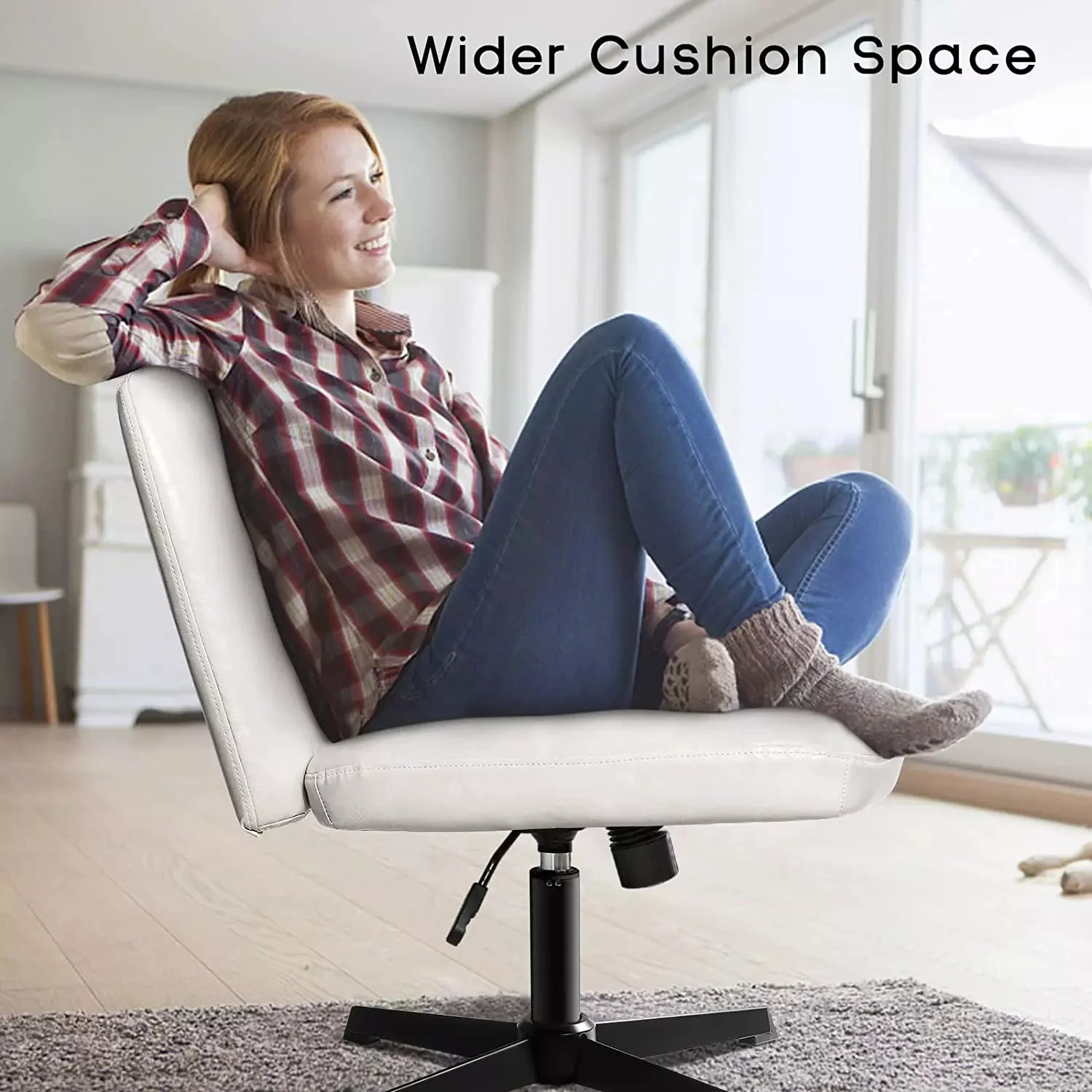 PUKAMI Armless Desk Chair No Wheels with Ottoman&Lumbar Support - Image 23