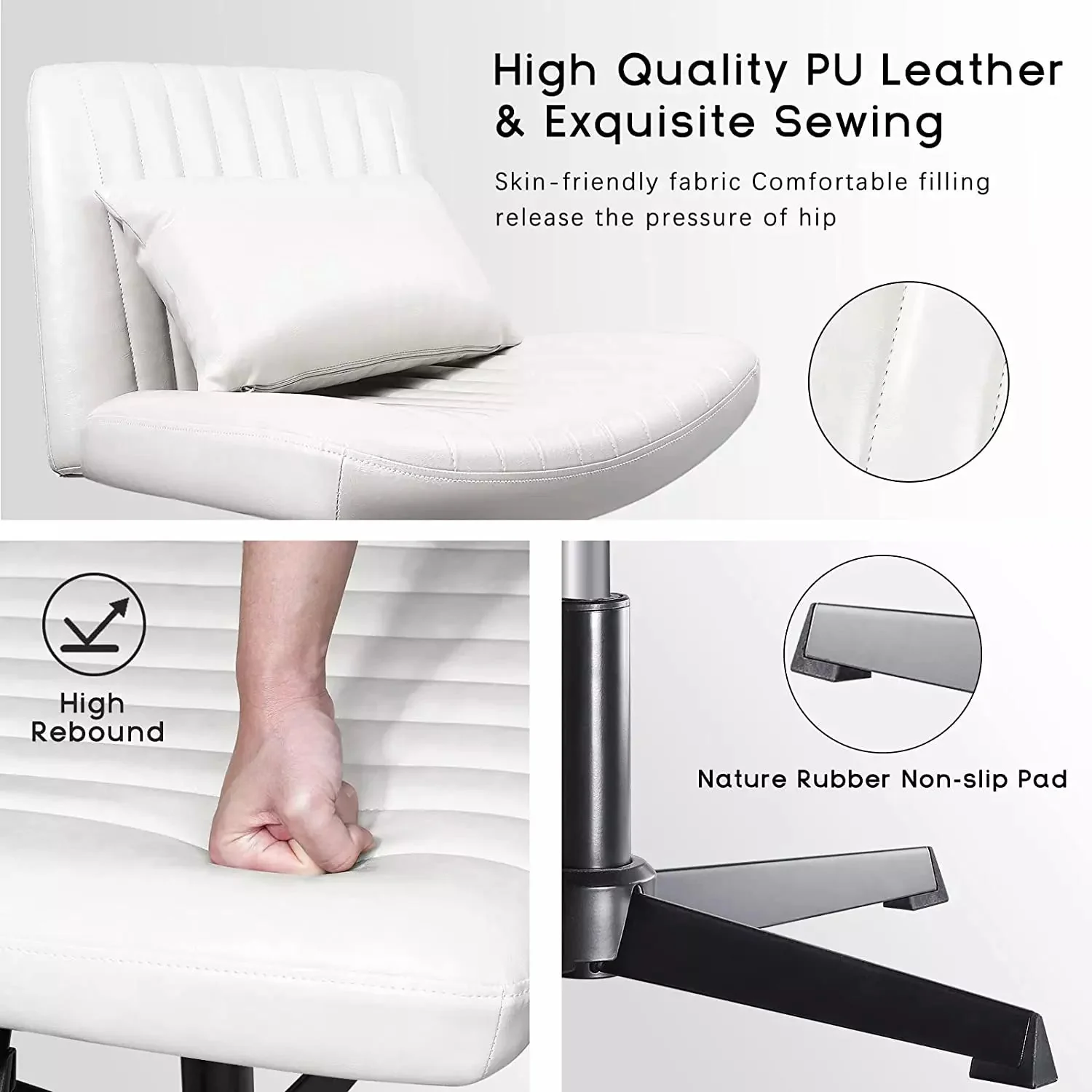PUKAMI Armless Desk Chair No Wheels with Ottoman&Lumbar Support - Image 24
