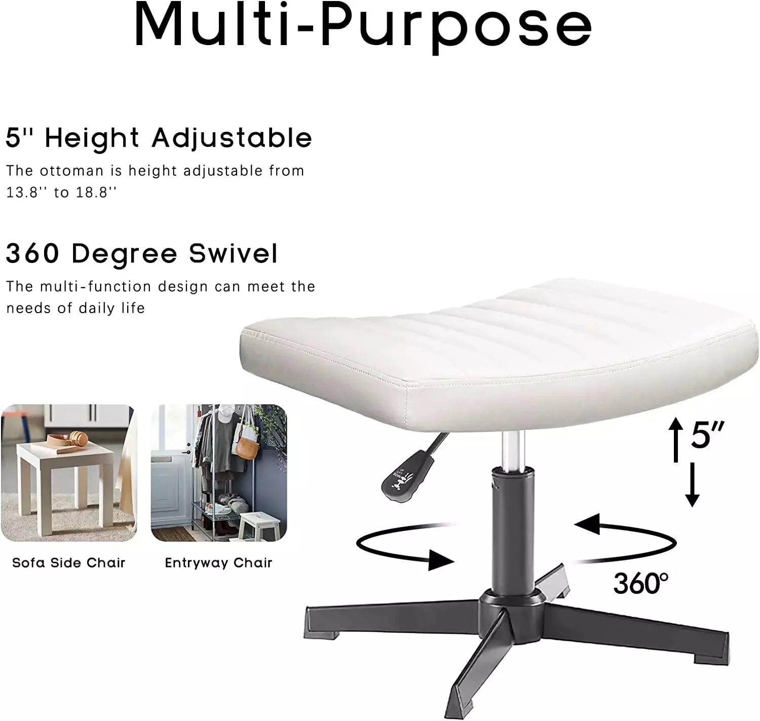 PUKAMI Armless Desk Chair No Wheels with Ottoman&Lumbar Support - Image 25