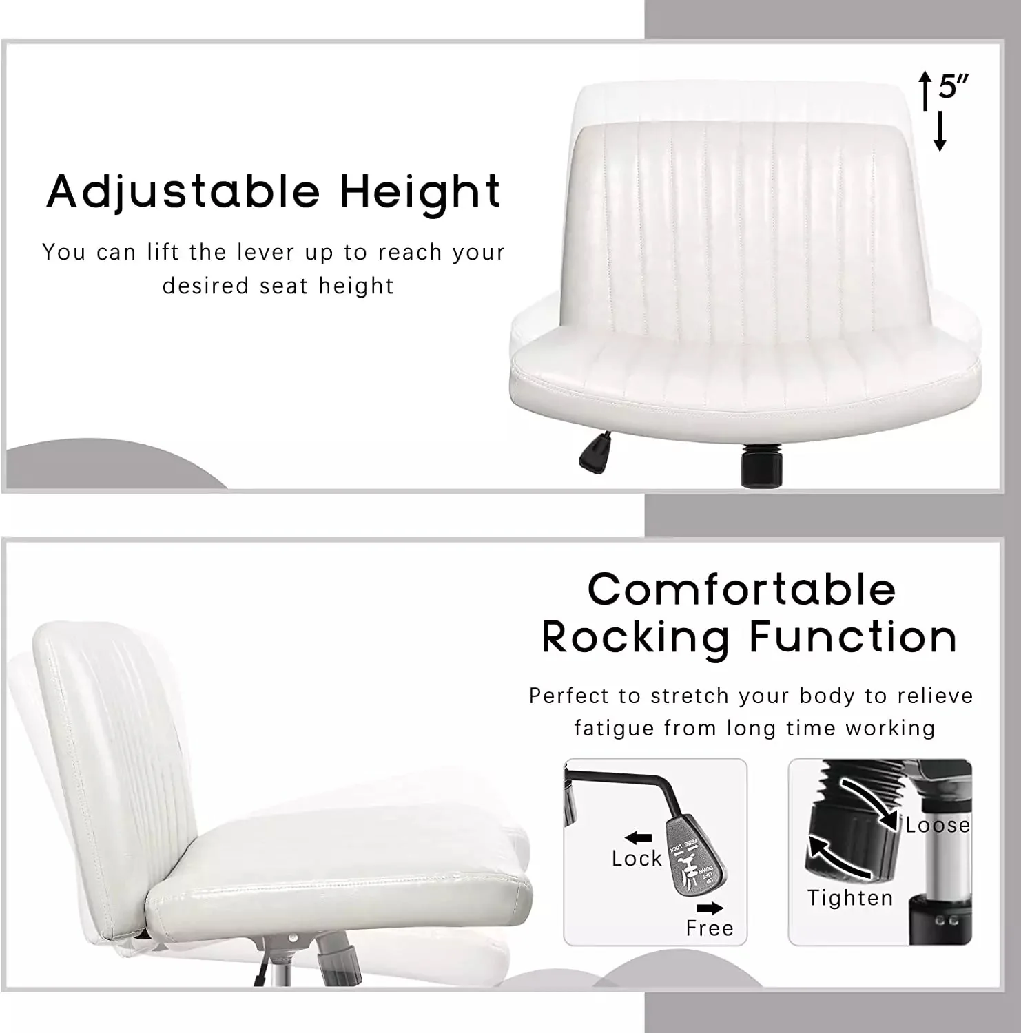 PUKAMI Armless Desk Chair No Wheels with Ottoman&Lumbar Support - Image 26