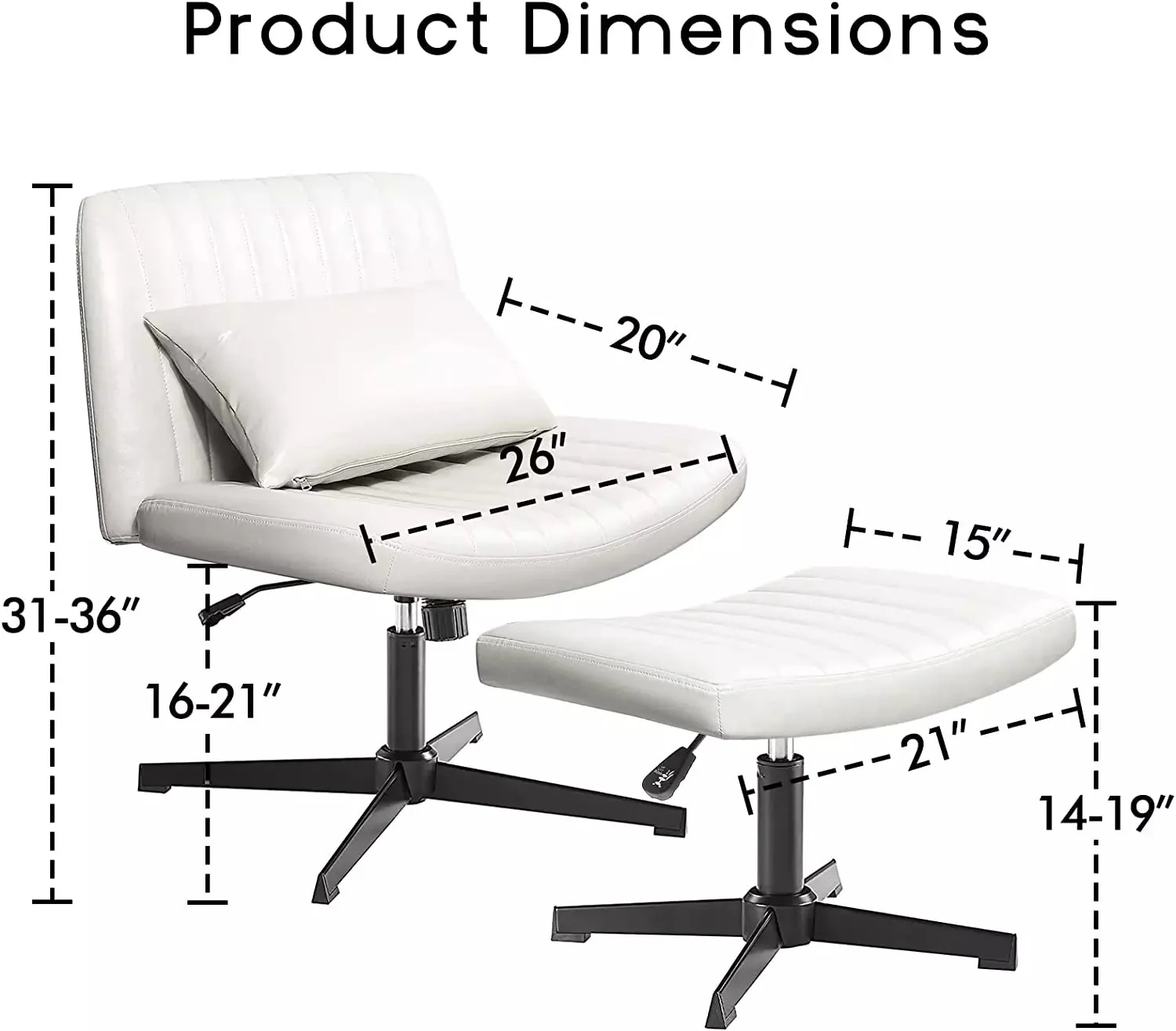 PUKAMI Armless Desk Chair No Wheels with Ottoman&Lumbar Support - Image 27