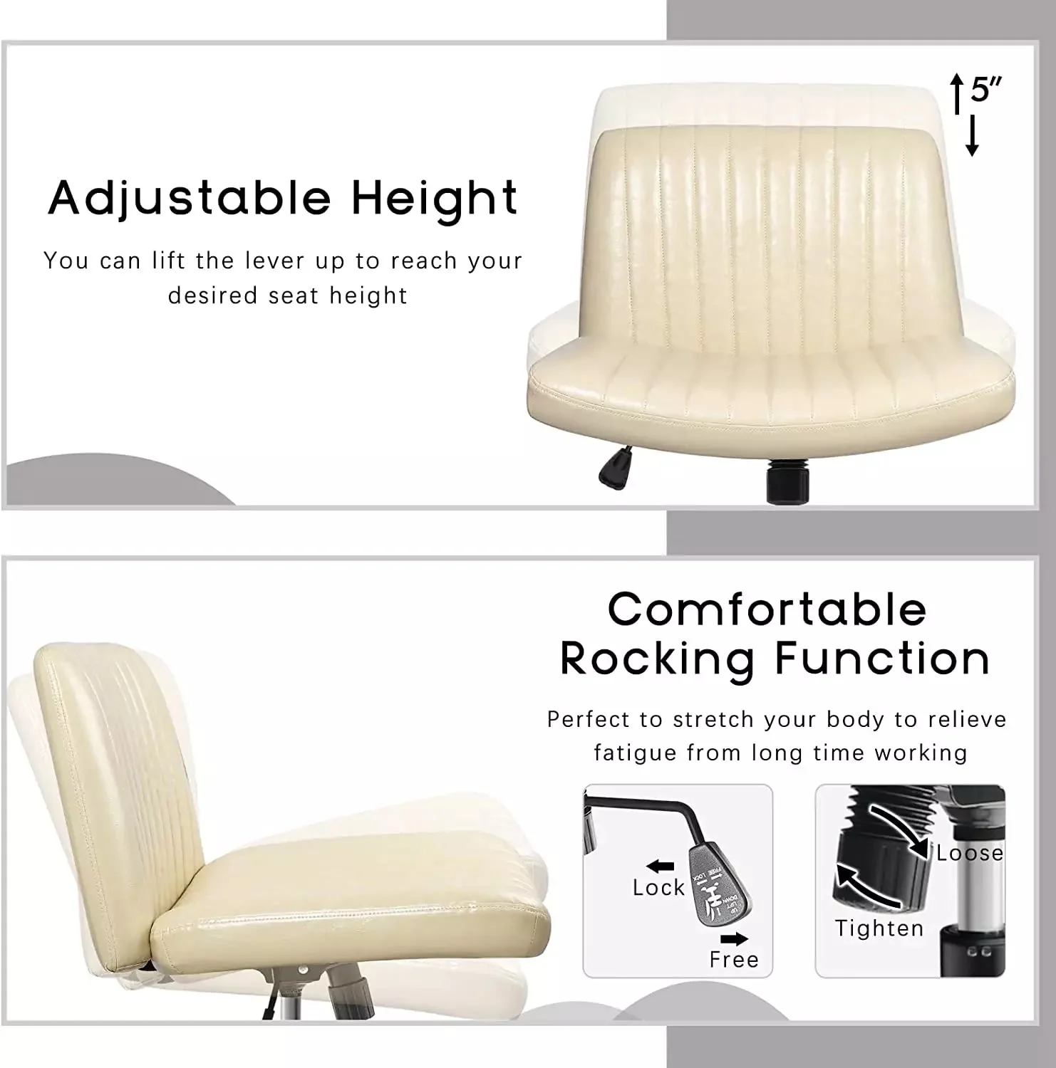 PUKAMI Armless Desk Chair No Wheels with Ottoman&Lumbar Support - Image 3