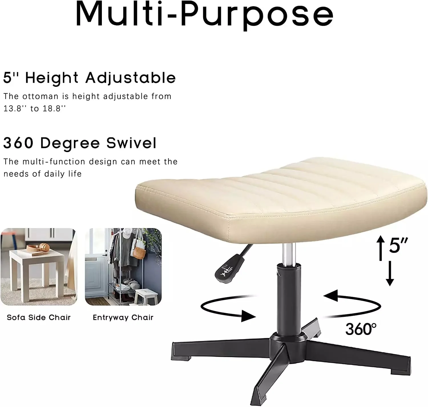 PUKAMI Armless Desk Chair No Wheels with Ottoman&Lumbar Support - Image 4