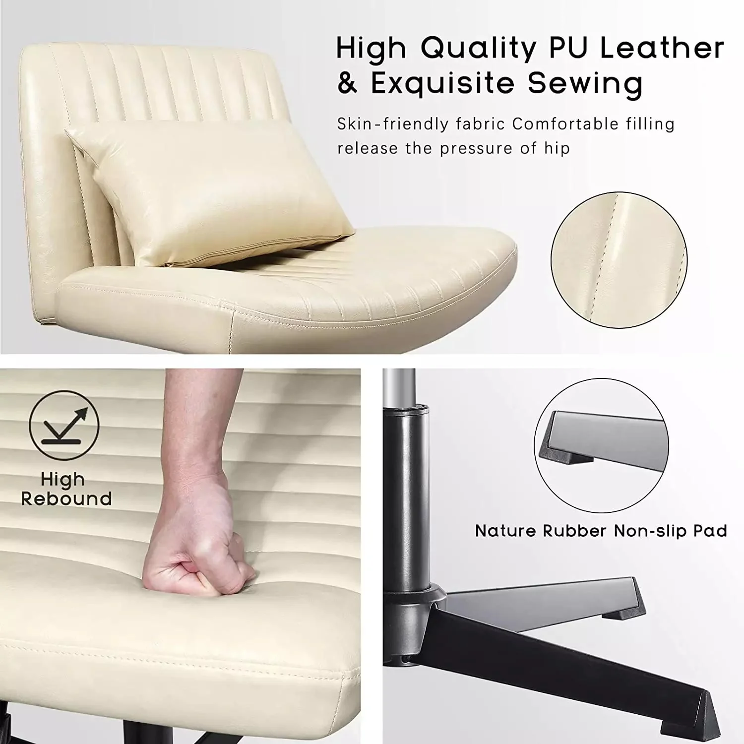 PUKAMI Armless Desk Chair No Wheels with Ottoman&Lumbar Support - Image 5