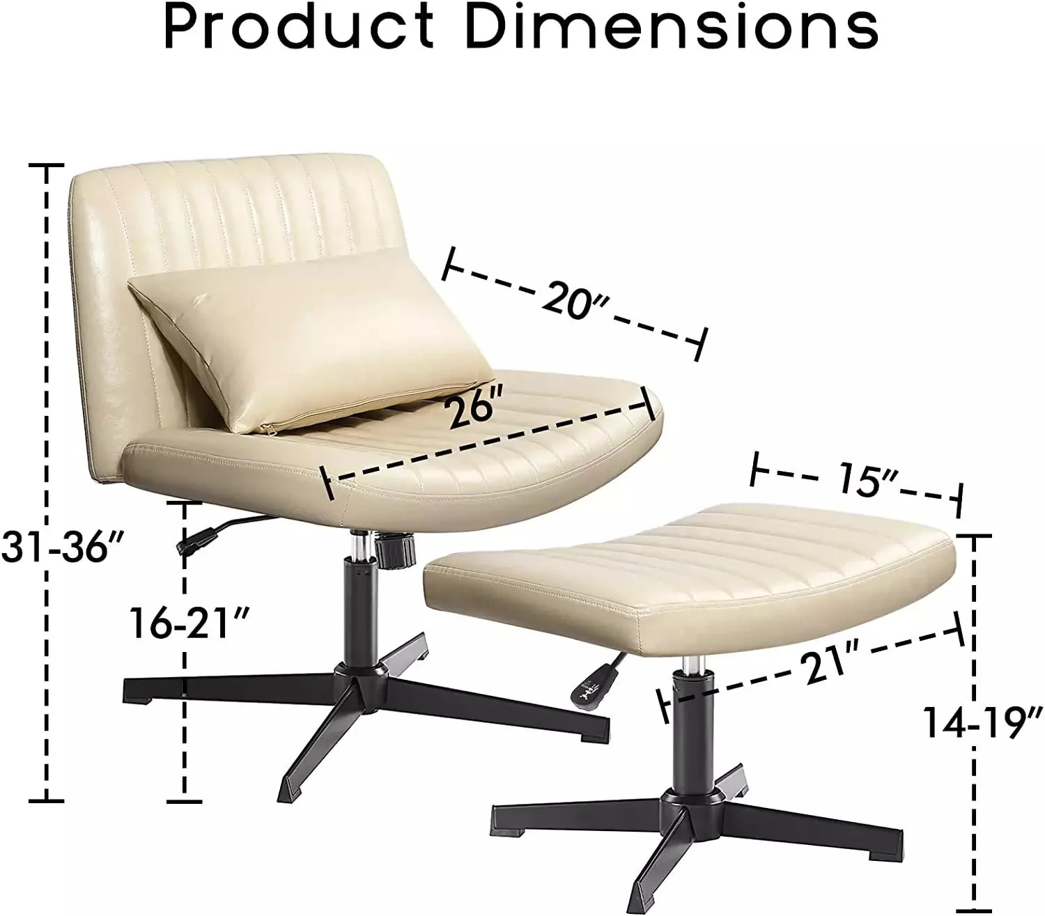 PUKAMI Armless Desk Chair No Wheels with Ottoman&Lumbar Support - Image 6