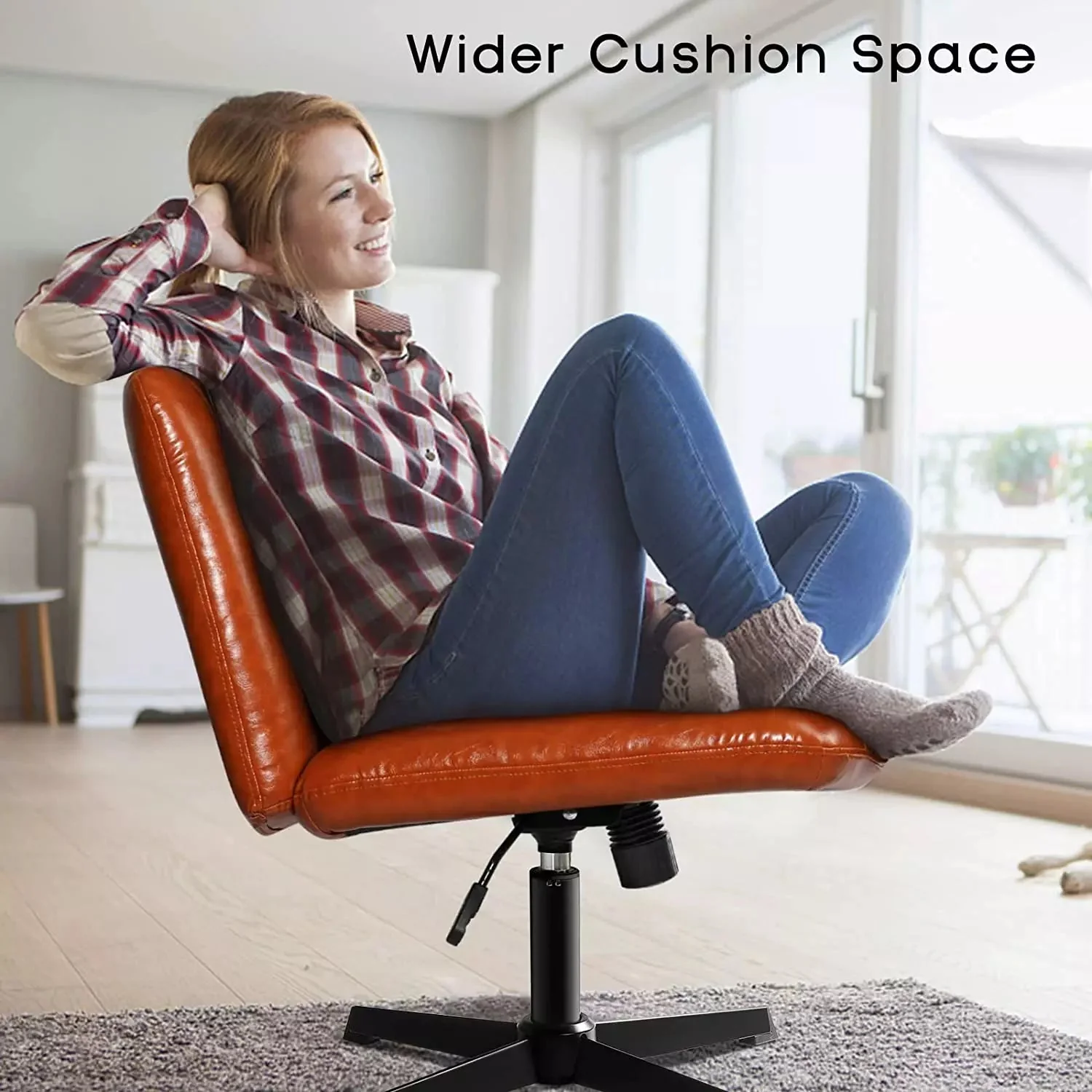 PUKAMI Armless Desk Chair No Wheels with Ottoman&Lumbar Support - Image 9