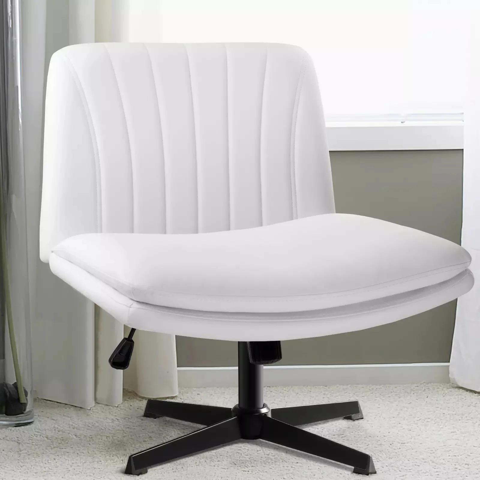 PUKAMI Armless Desk Chair No Wheels,PU Leather Criss Cross Legged for Home Office - Image 10