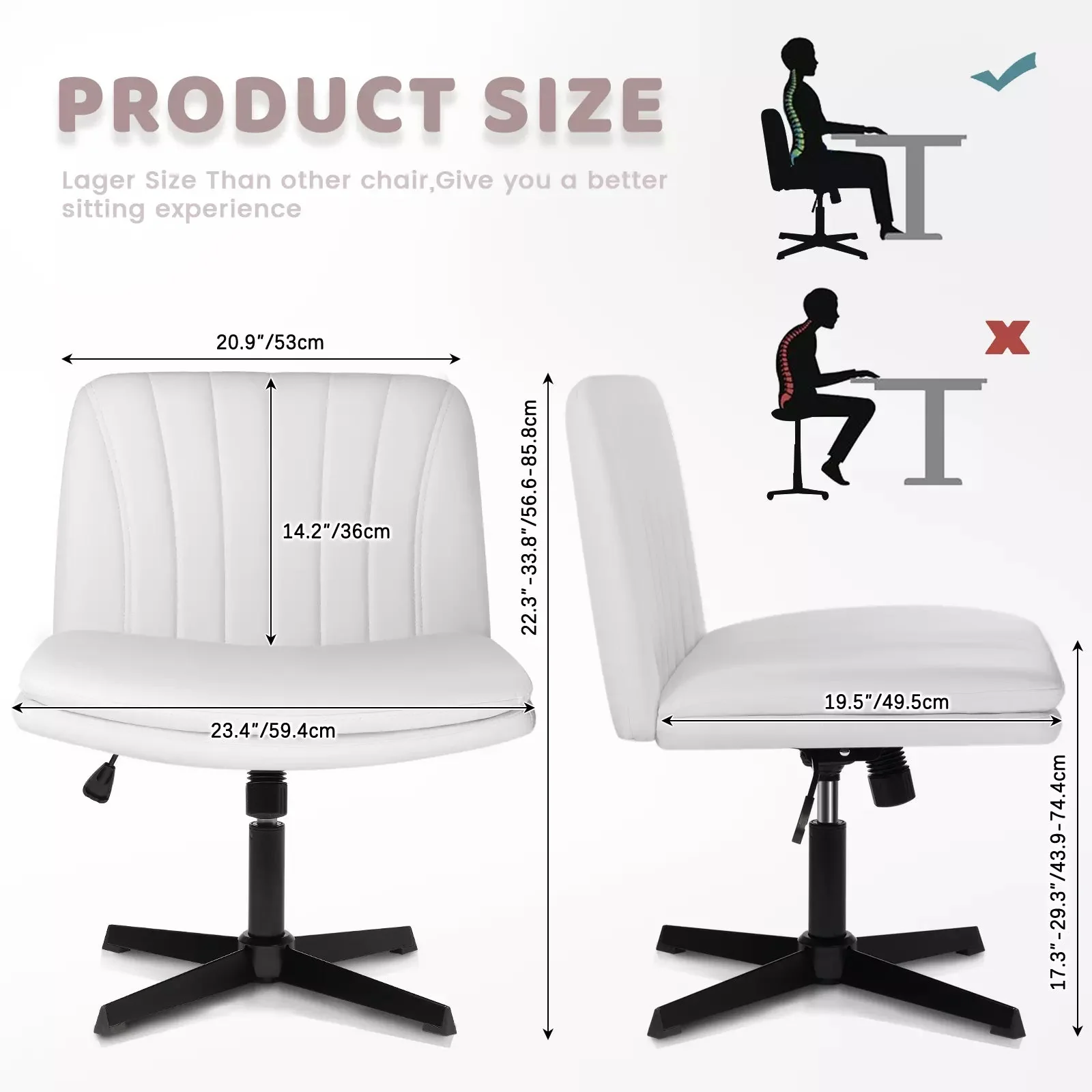 PUKAMI Armless Desk Chair No Wheels,PU Leather Criss Cross Legged for Home Office - Image 11
