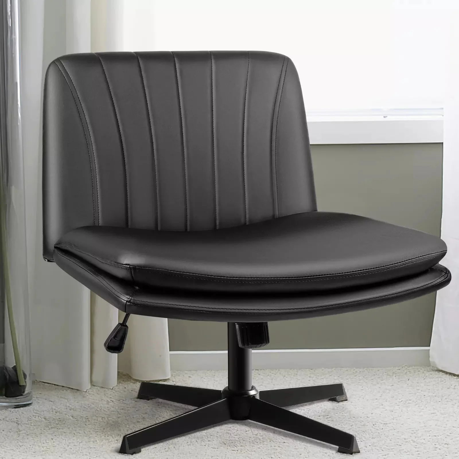 PUKAMI Armless Desk Chair No Wheels,PU Leather Criss Cross Legged for Home Office - Image 15