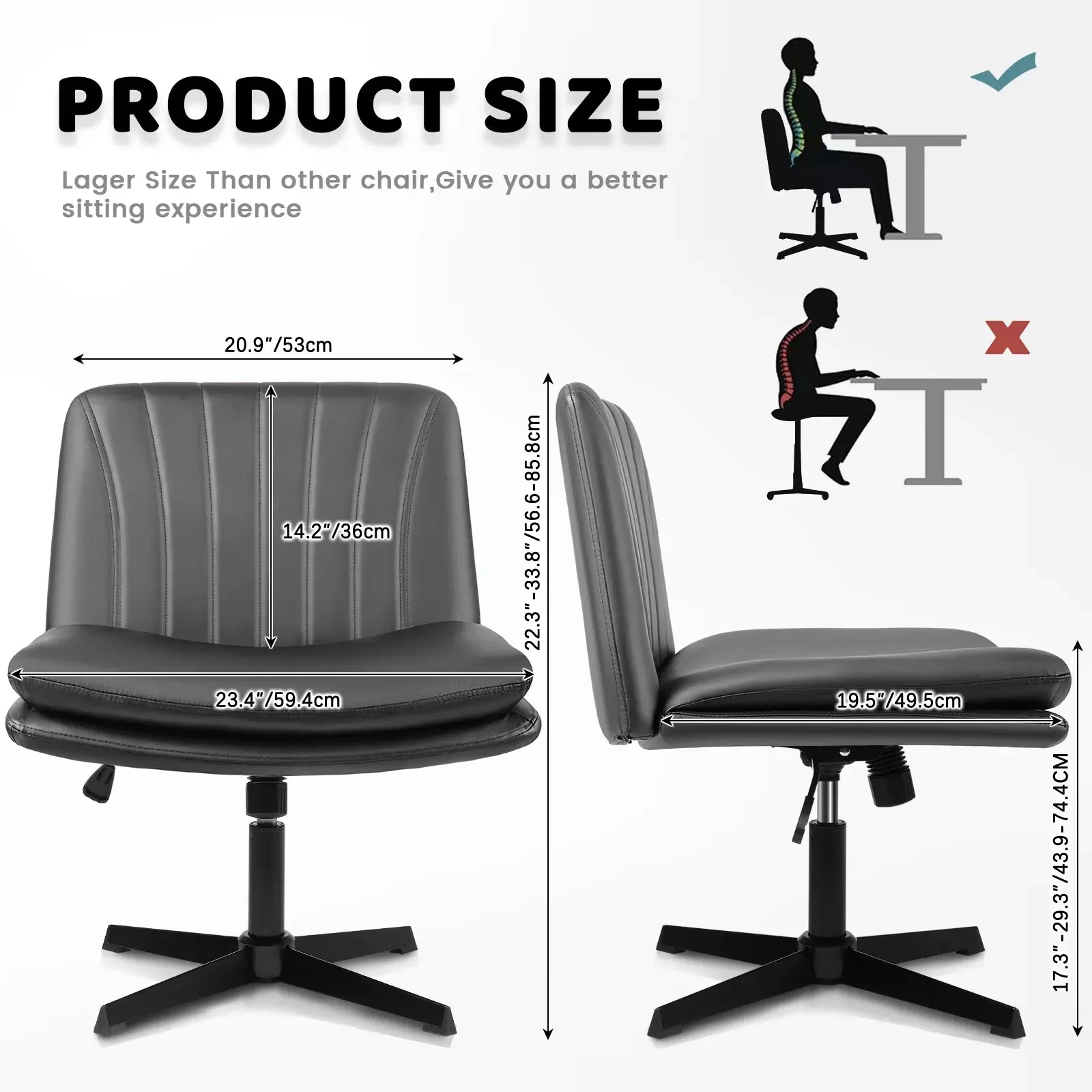 PUKAMI Armless Desk Chair No Wheels,PU Leather Criss Cross Legged for Home Office - Image 16