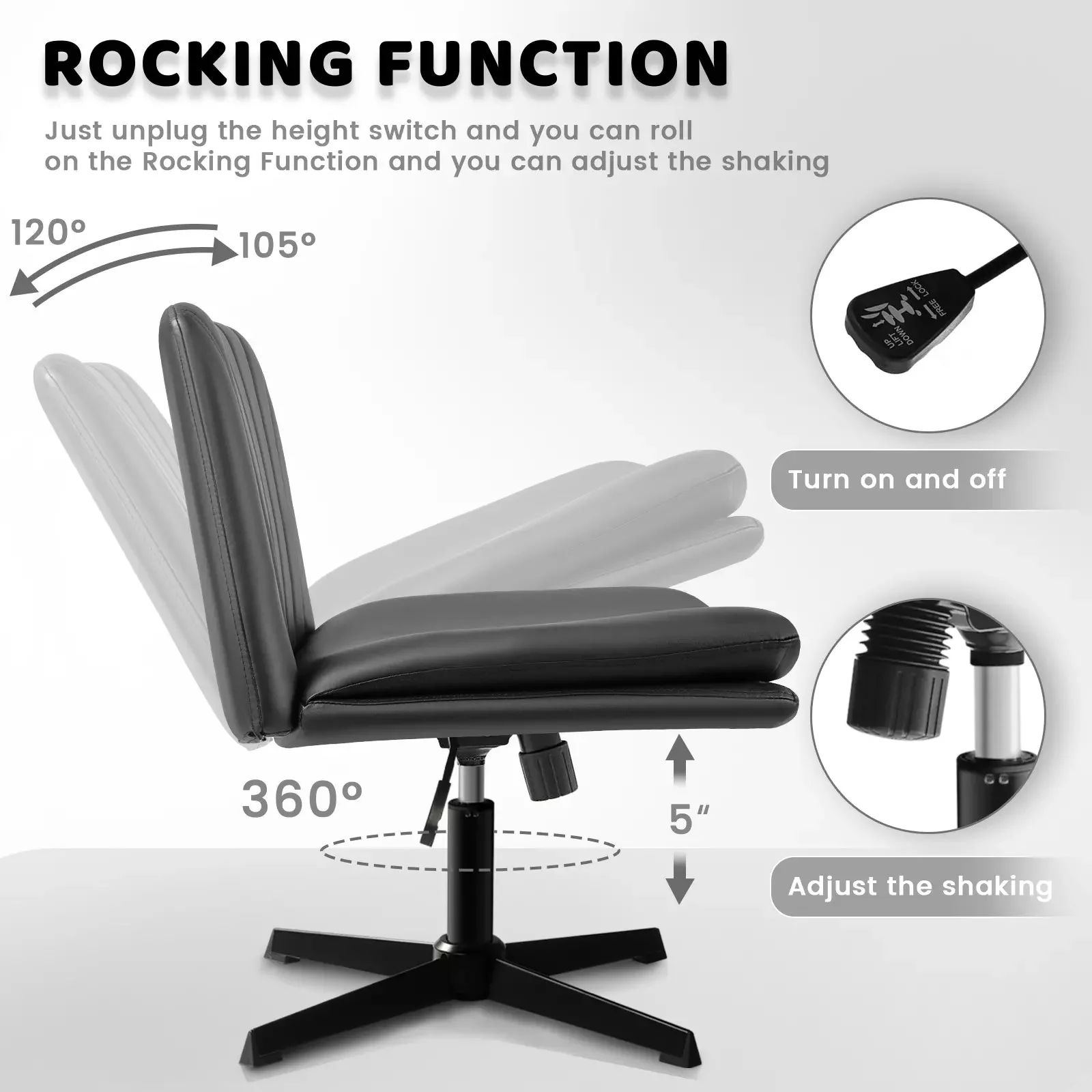 PUKAMI Armless Desk Chair No Wheels,PU Leather Criss Cross Legged for Home Office - Image 19