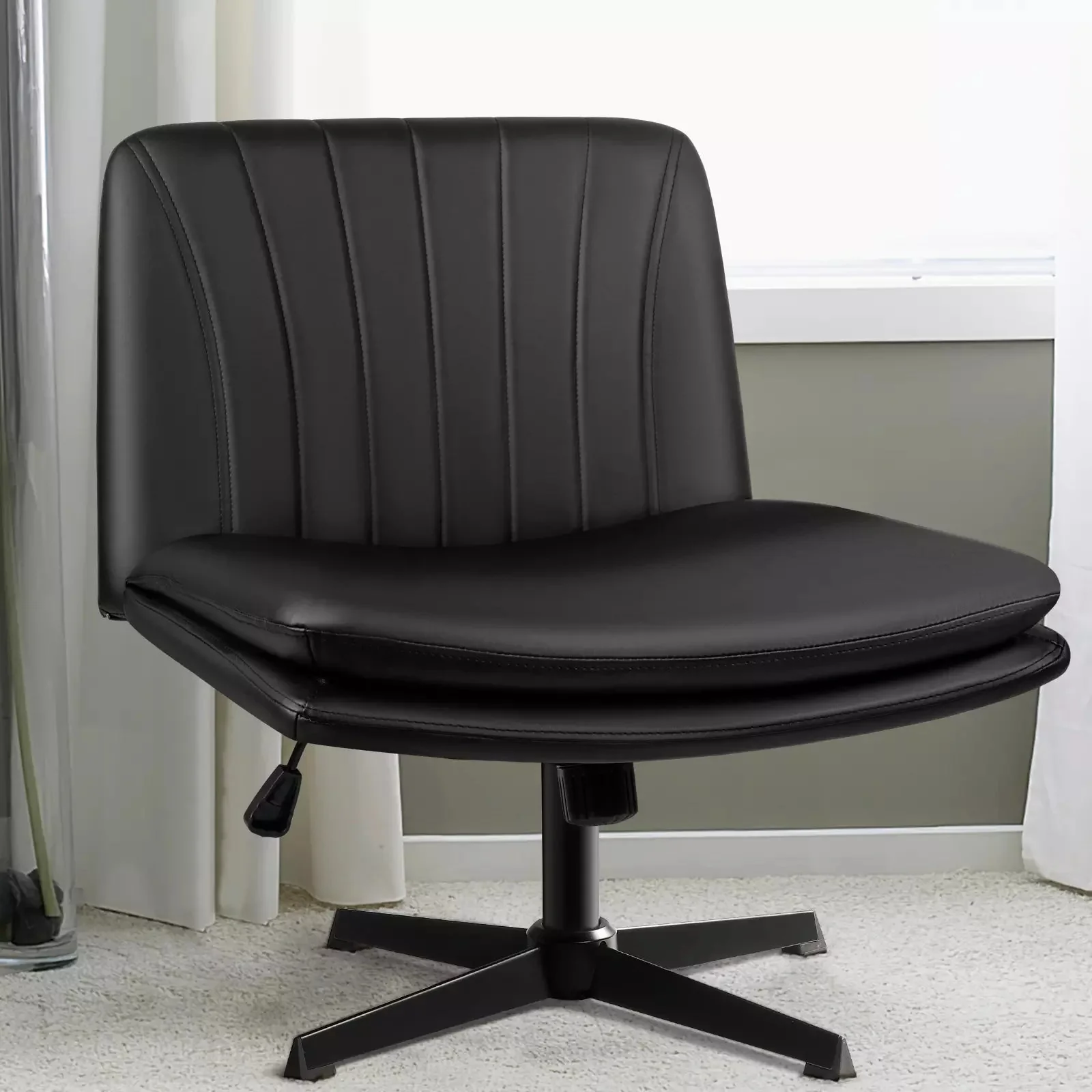 PUKAMI Armless Desk Chair No Wheels,PU Leather Criss Cross Legged for Home Office - Image 23