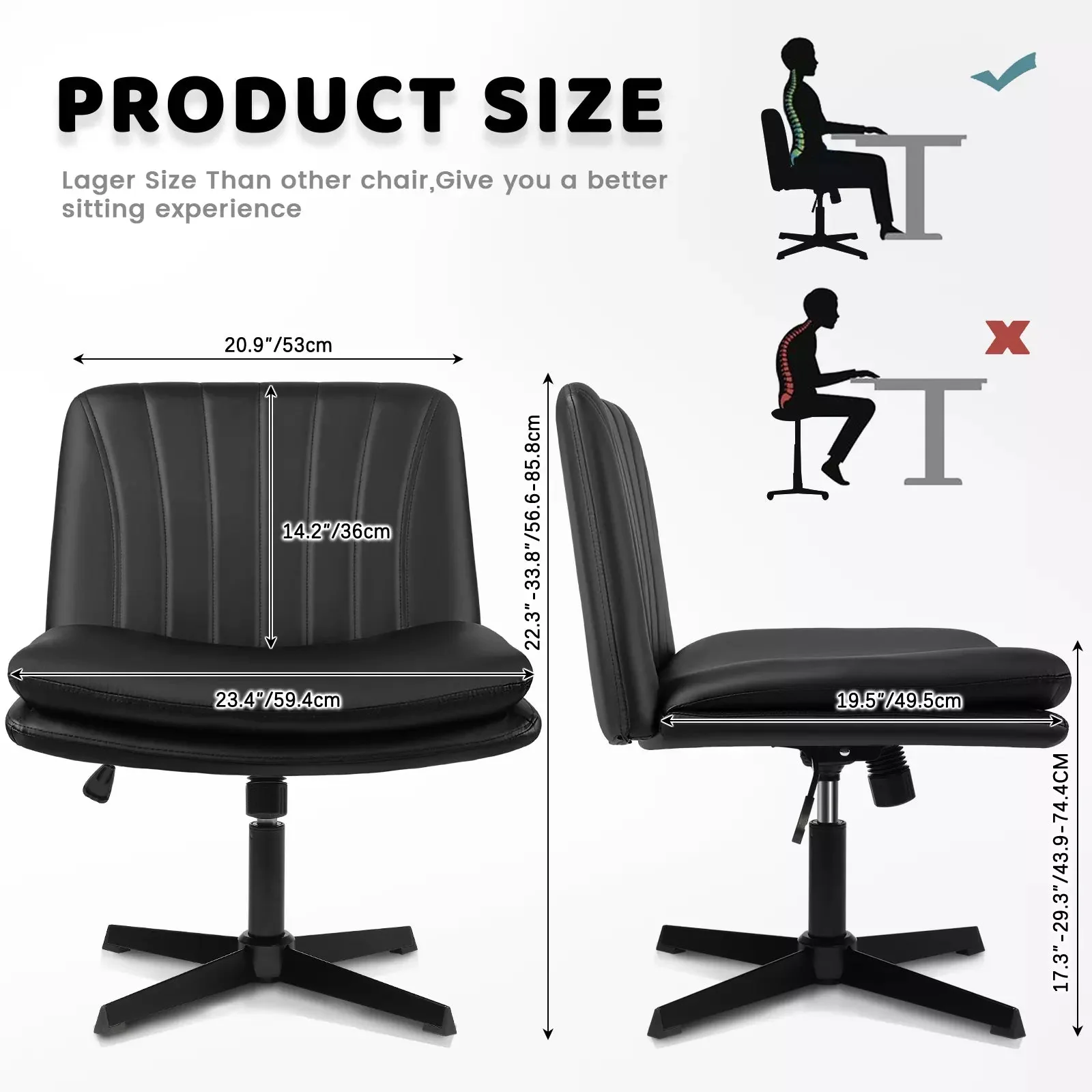 PUKAMI Armless Desk Chair No Wheels,PU Leather Criss Cross Legged for Home Office - Image 24