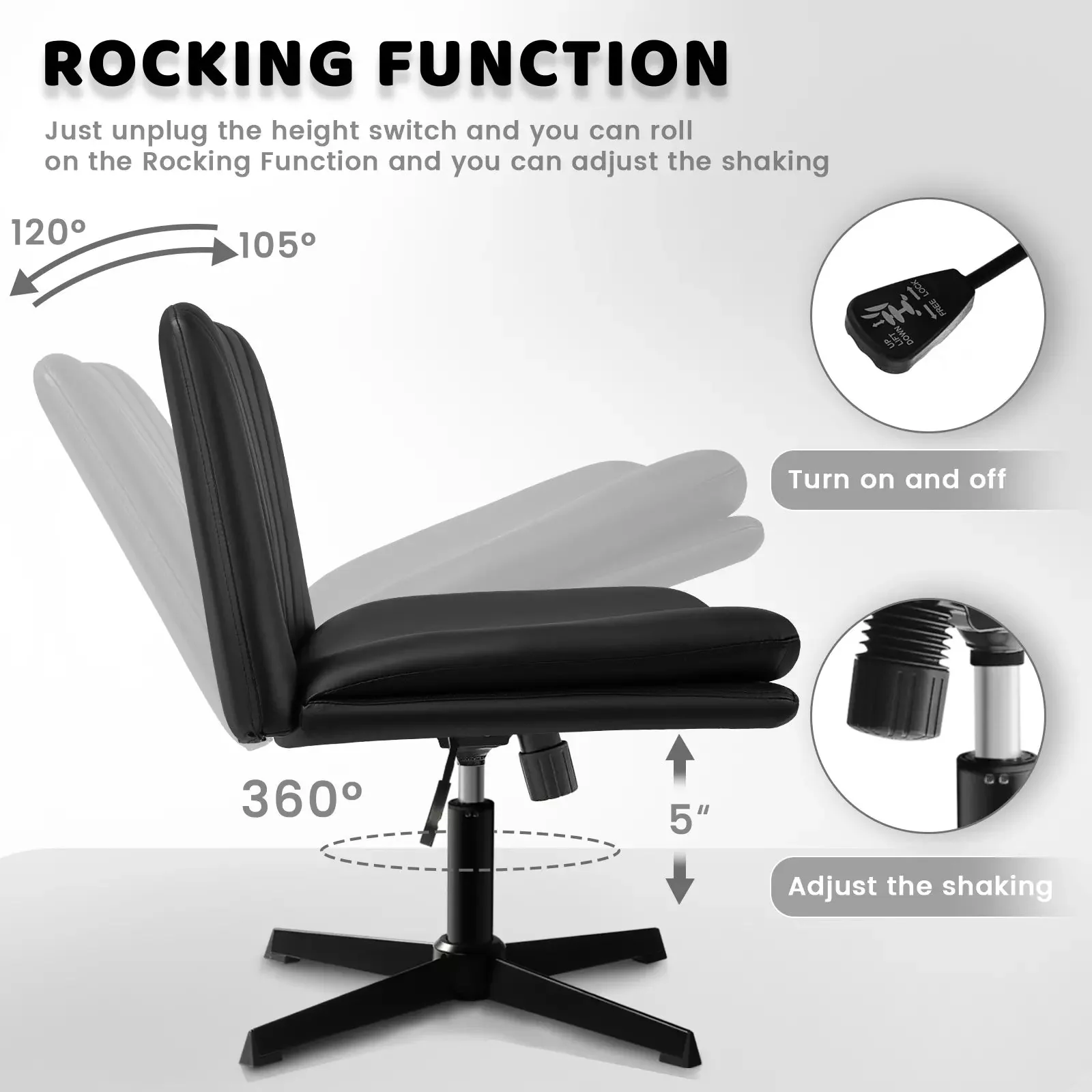 PUKAMI Armless Desk Chair No Wheels,PU Leather Criss Cross Legged for Home Office - Image 26