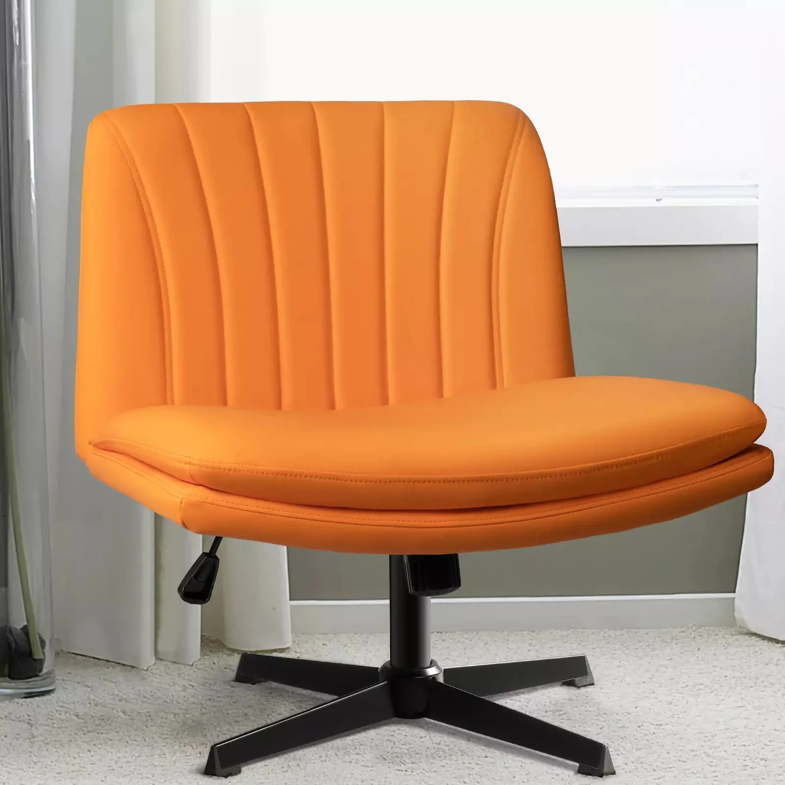 PUKAMI Armless Desk Chair No Wheels,PU Leather Criss Cross Legged for Home Office - Image 29