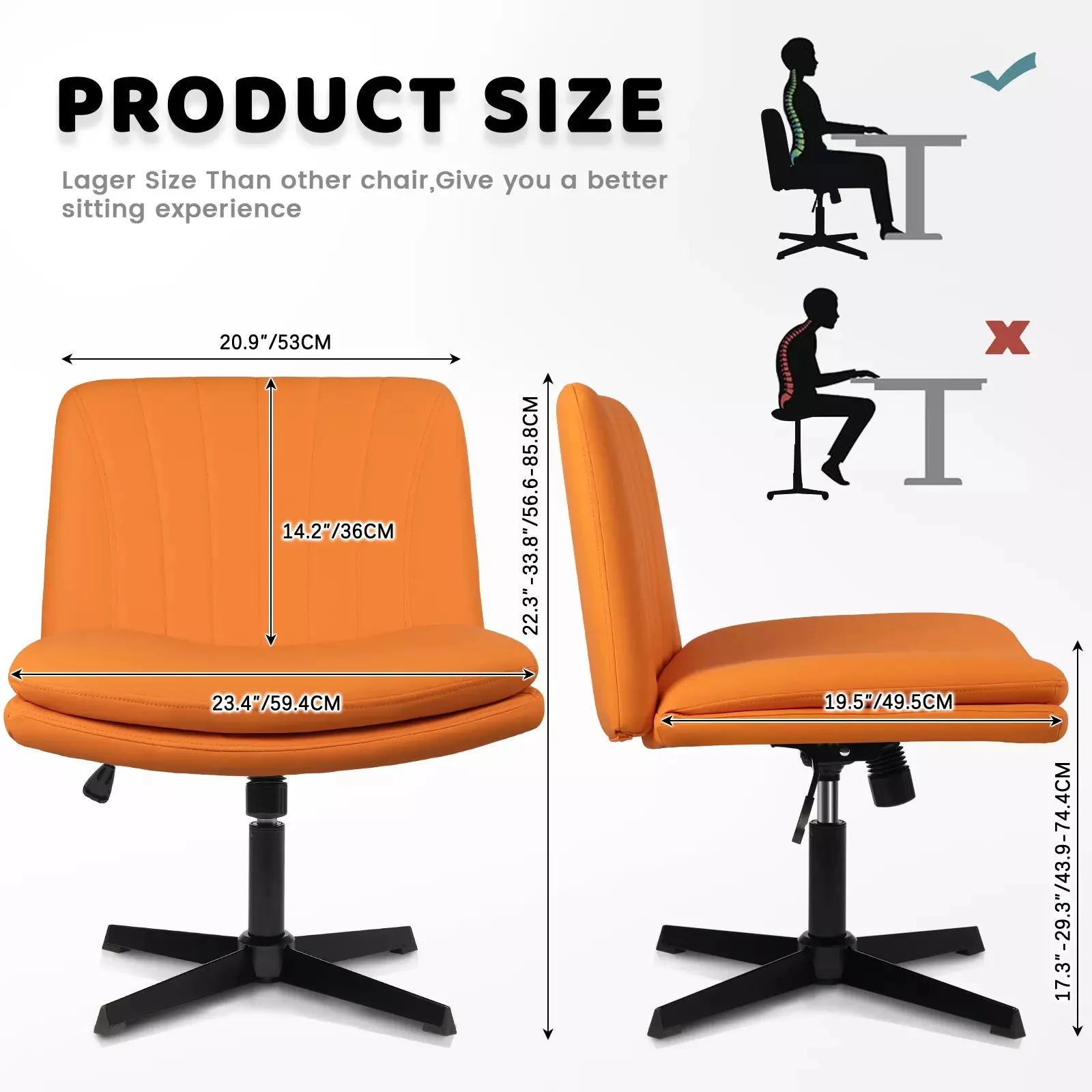 PUKAMI Armless Desk Chair No Wheels,PU Leather Criss Cross Legged for Home Office - Image 30