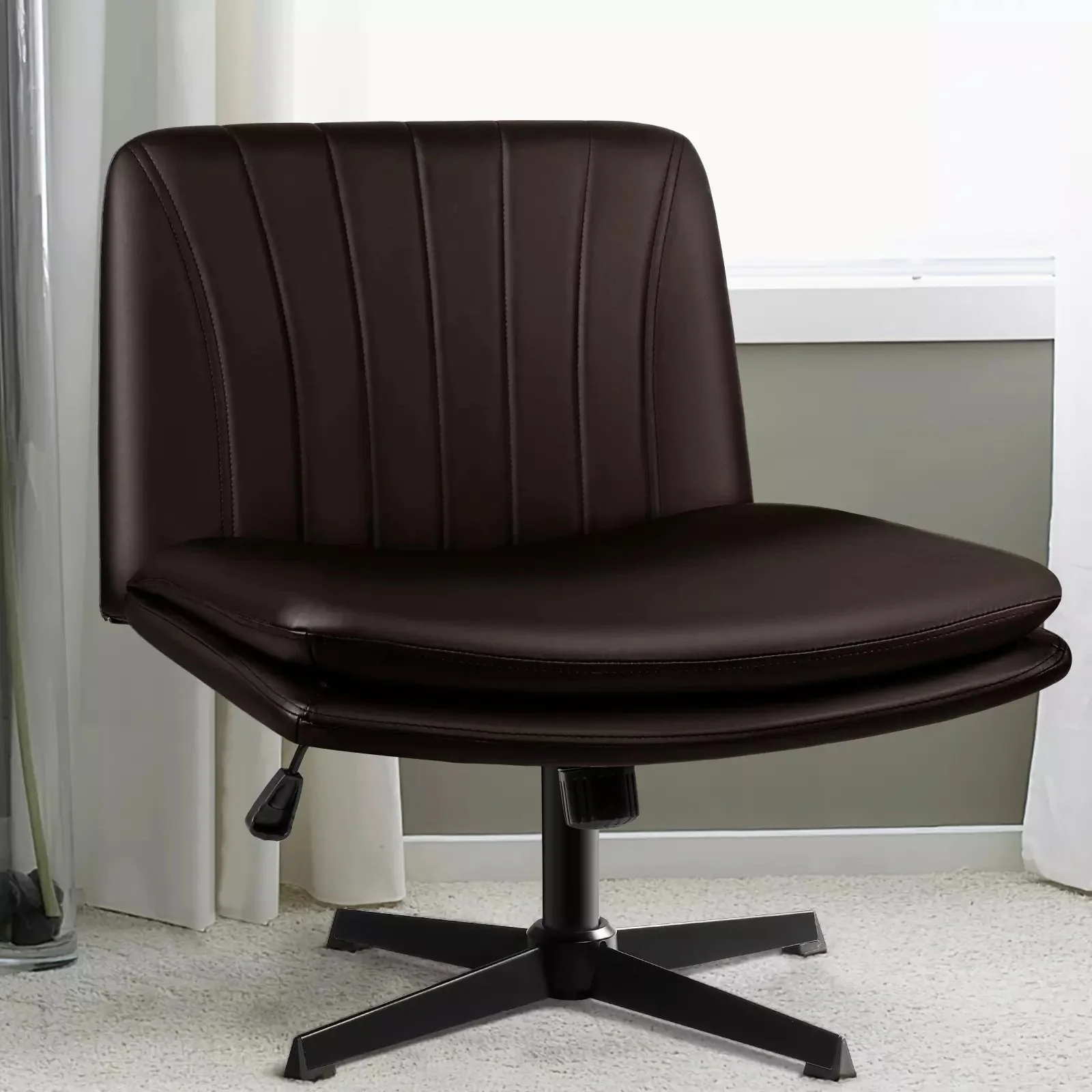 PUKAMI Armless Desk Chair No Wheels,PU Leather Criss Cross Legged for Home Office - Image 36