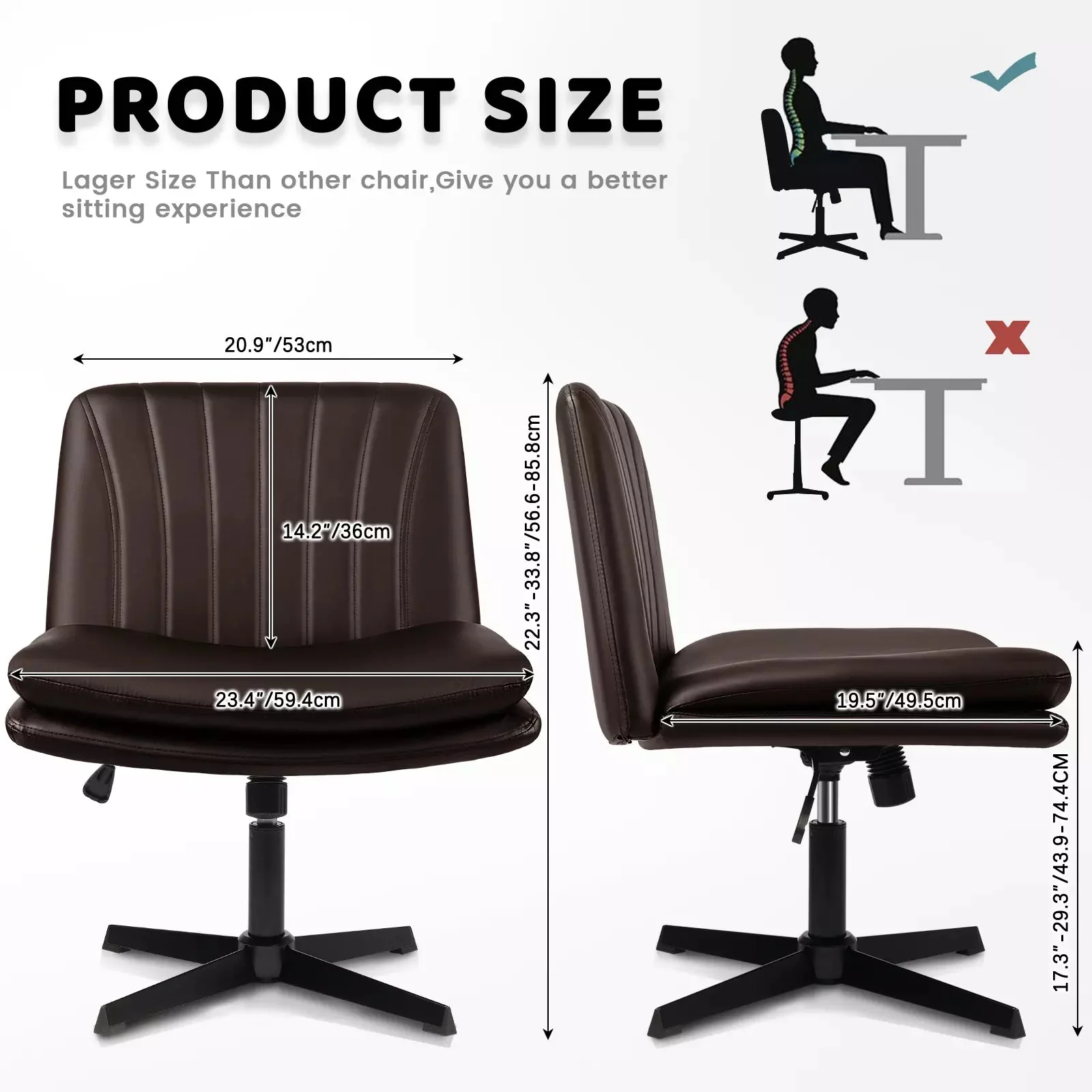 PUKAMI Armless Desk Chair No Wheels,PU Leather Criss Cross Legged for Home Office - Image 37