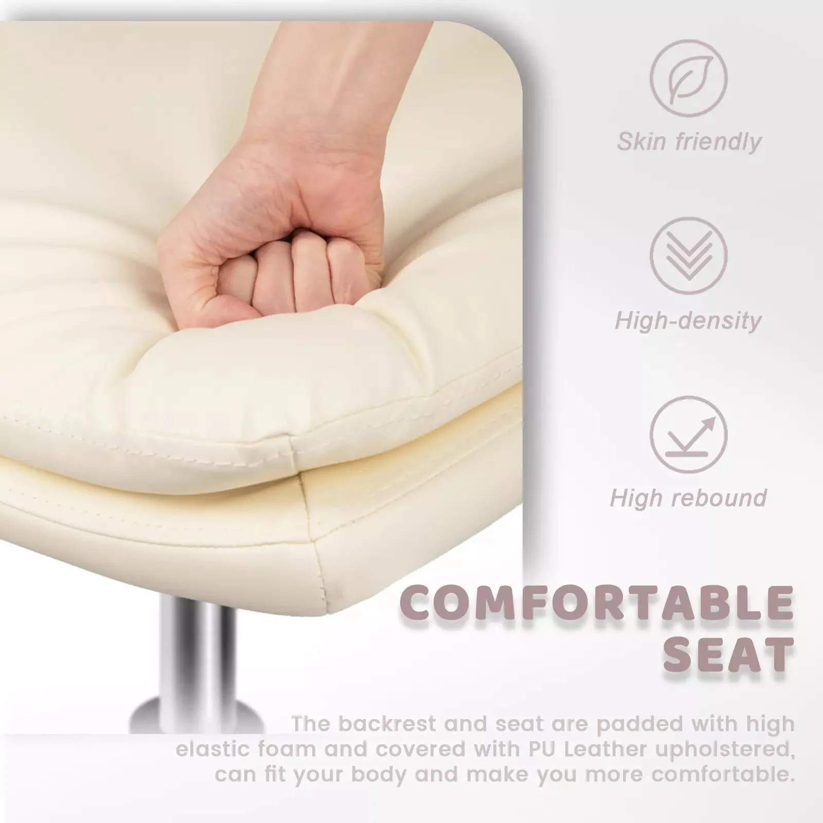 PUKAMI Armless Desk Chair No Wheels,PU Leather Criss Cross Legged for Home Office - Image 4