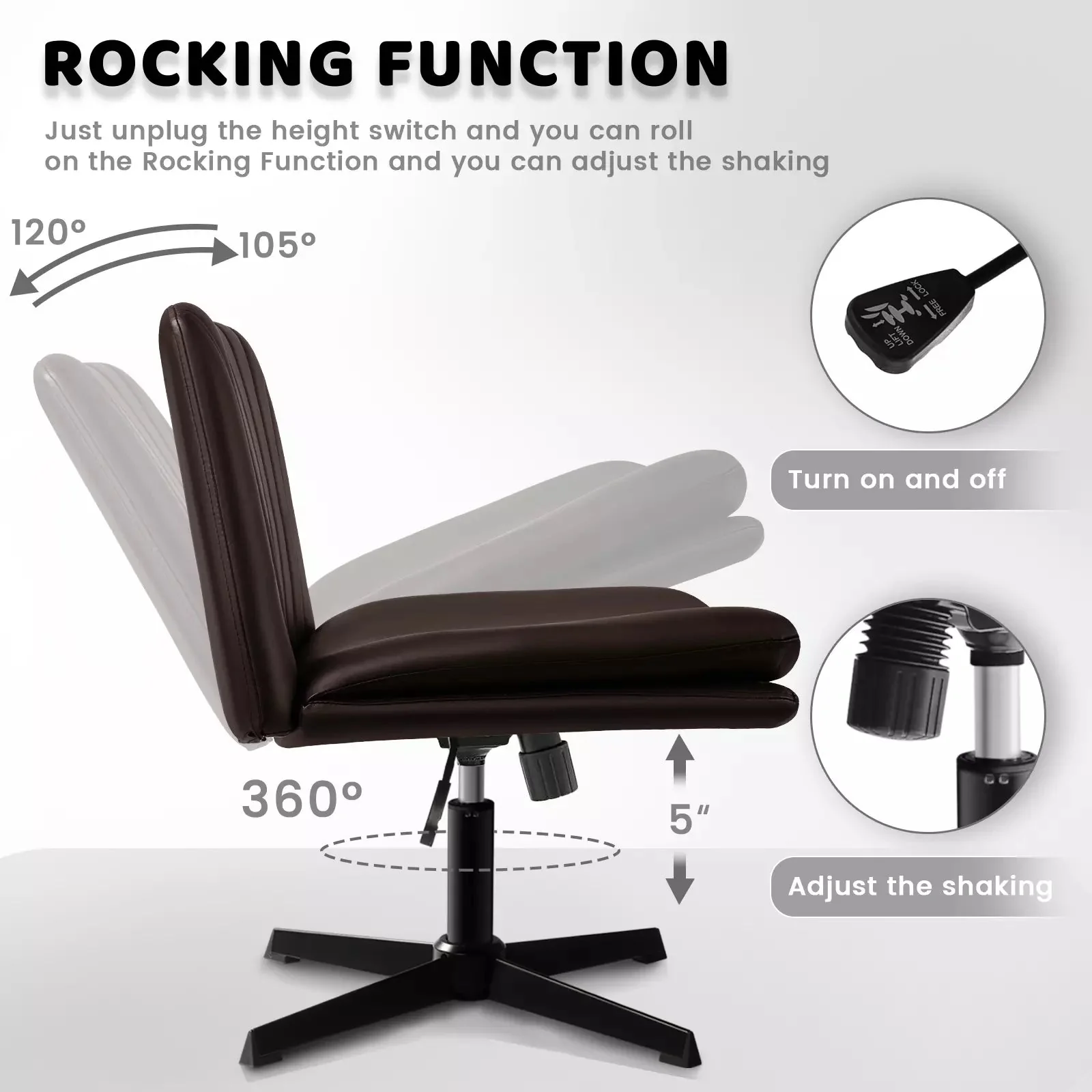 PUKAMI Armless Desk Chair No Wheels,PU Leather Criss Cross Legged for Home Office - Image 40