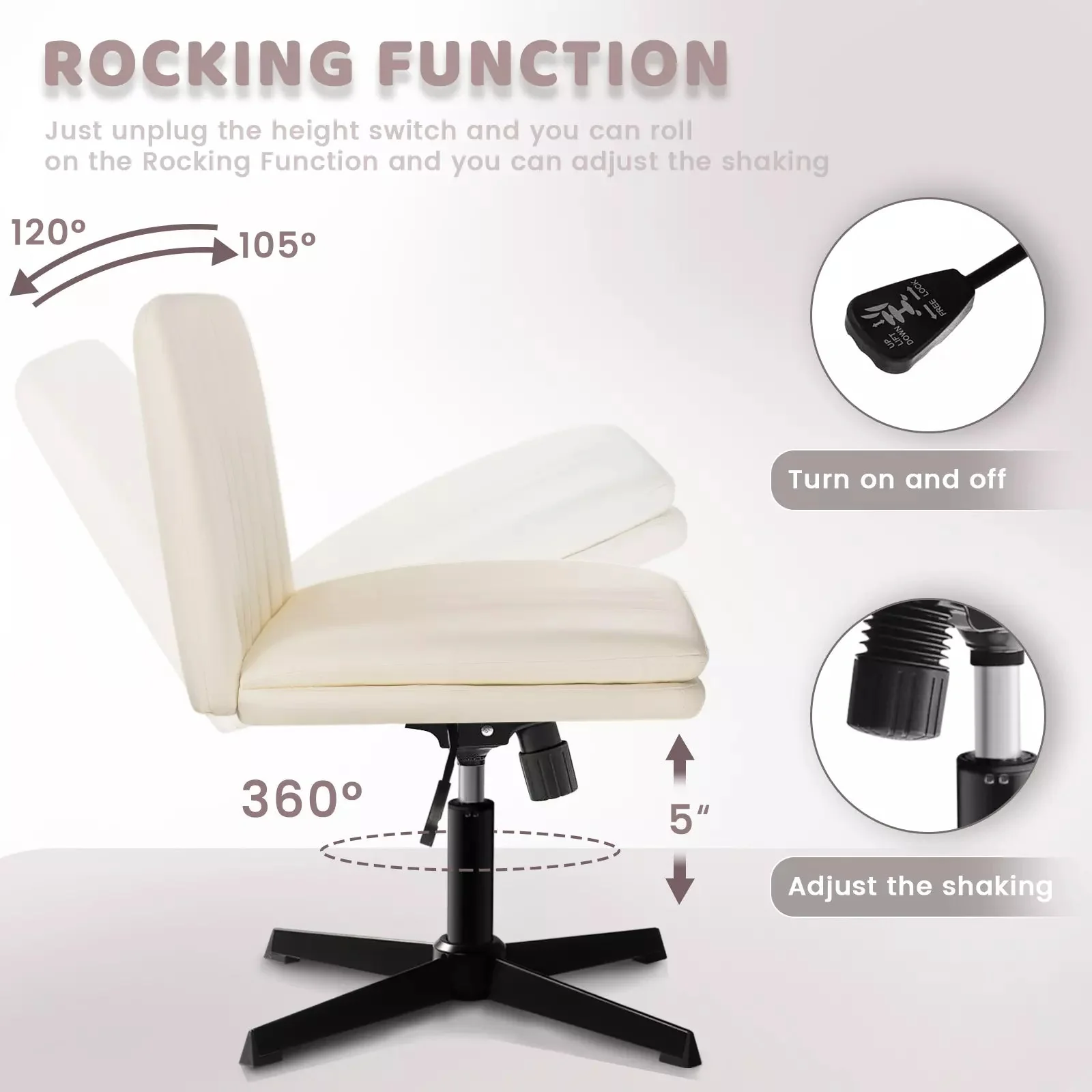 PUKAMI Armless Desk Chair No Wheels,PU Leather Criss Cross Legged for Home Office - Image 5