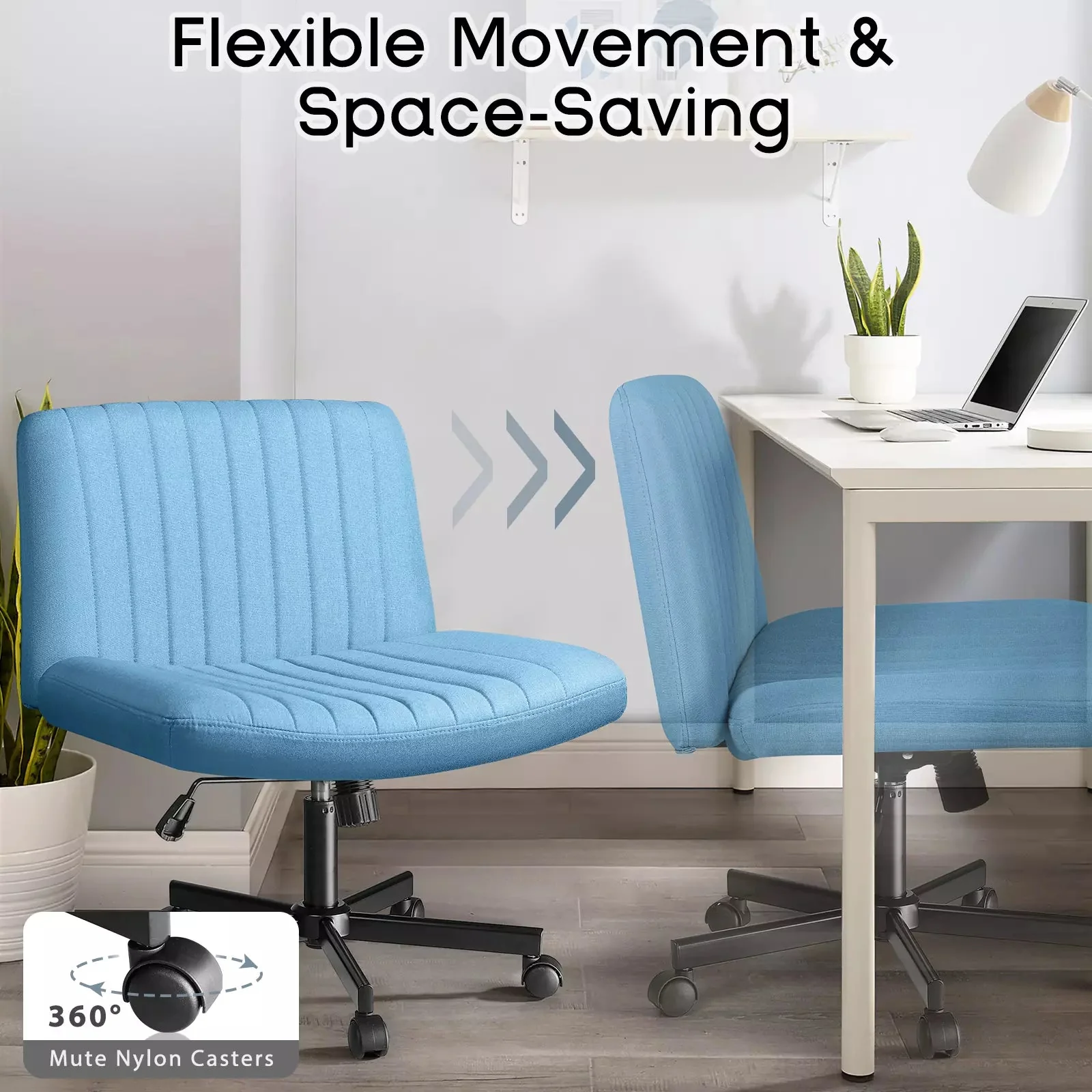 PUKAMI Armless Office Desk Chair with Wheels, Fabric Padded Cross Legged Chair - Image 45