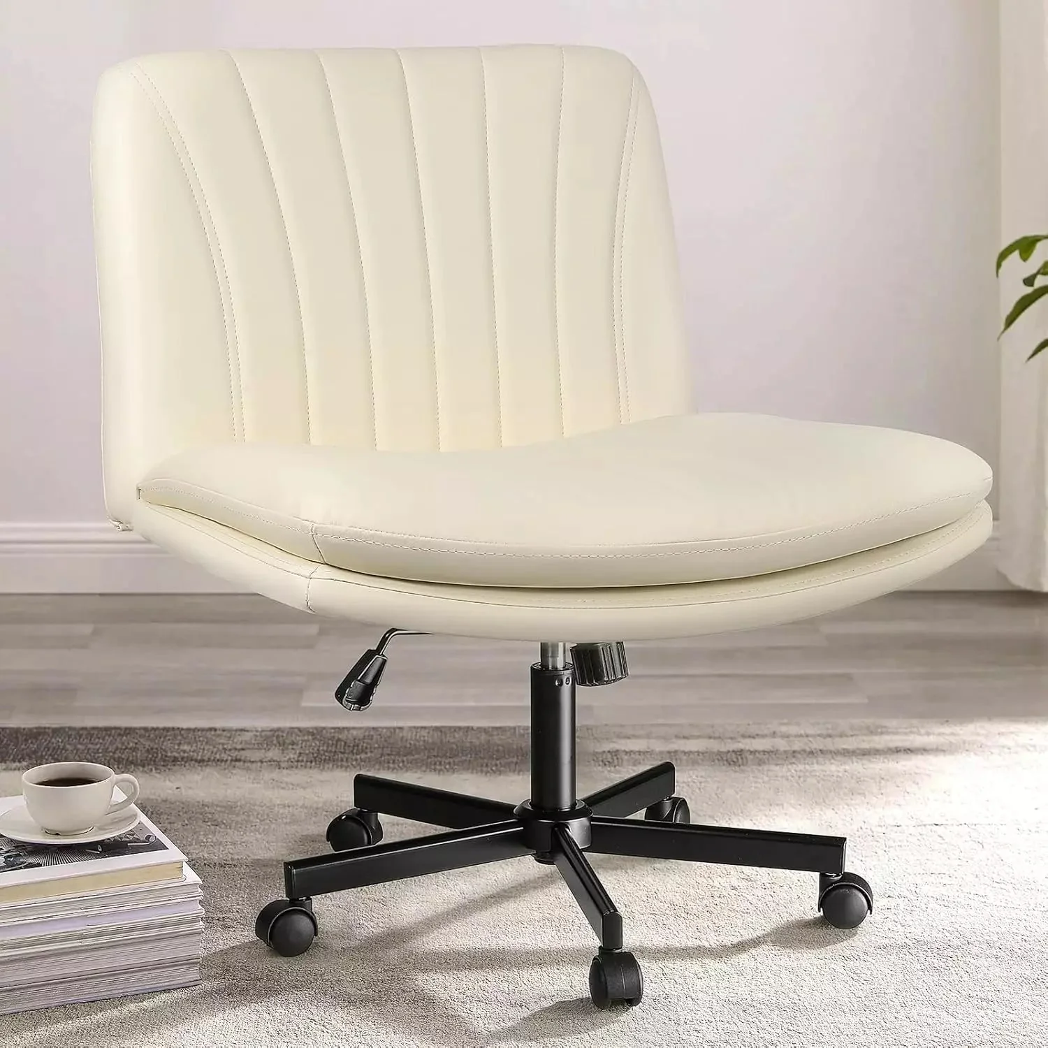 WALEAF Criss Cross Chair with Wheels,Armless Cross Legged Office Desk Chair