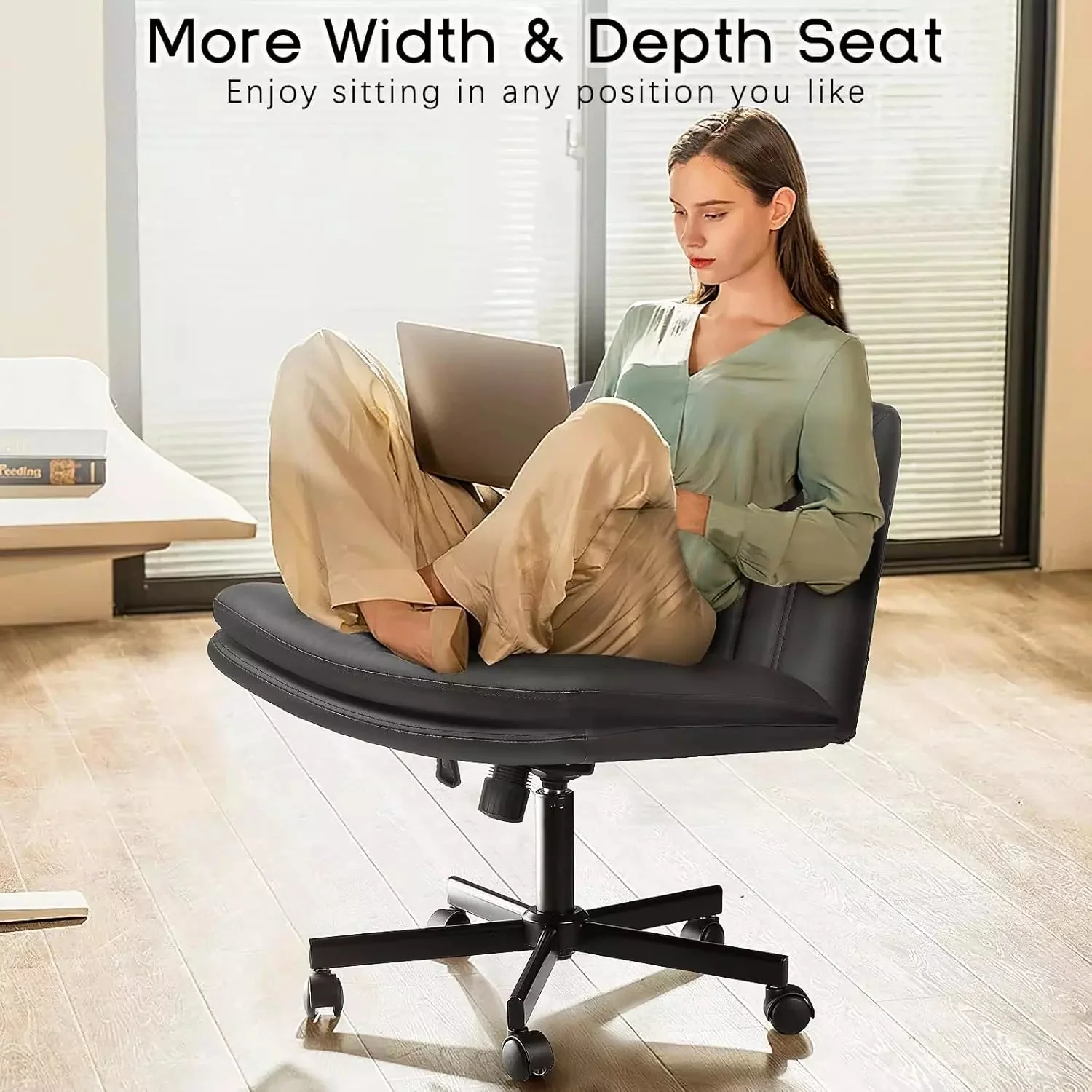 WALEAF Criss Cross Chair with Wheels,Armless Cross Legged Office Desk Chair - Image 10