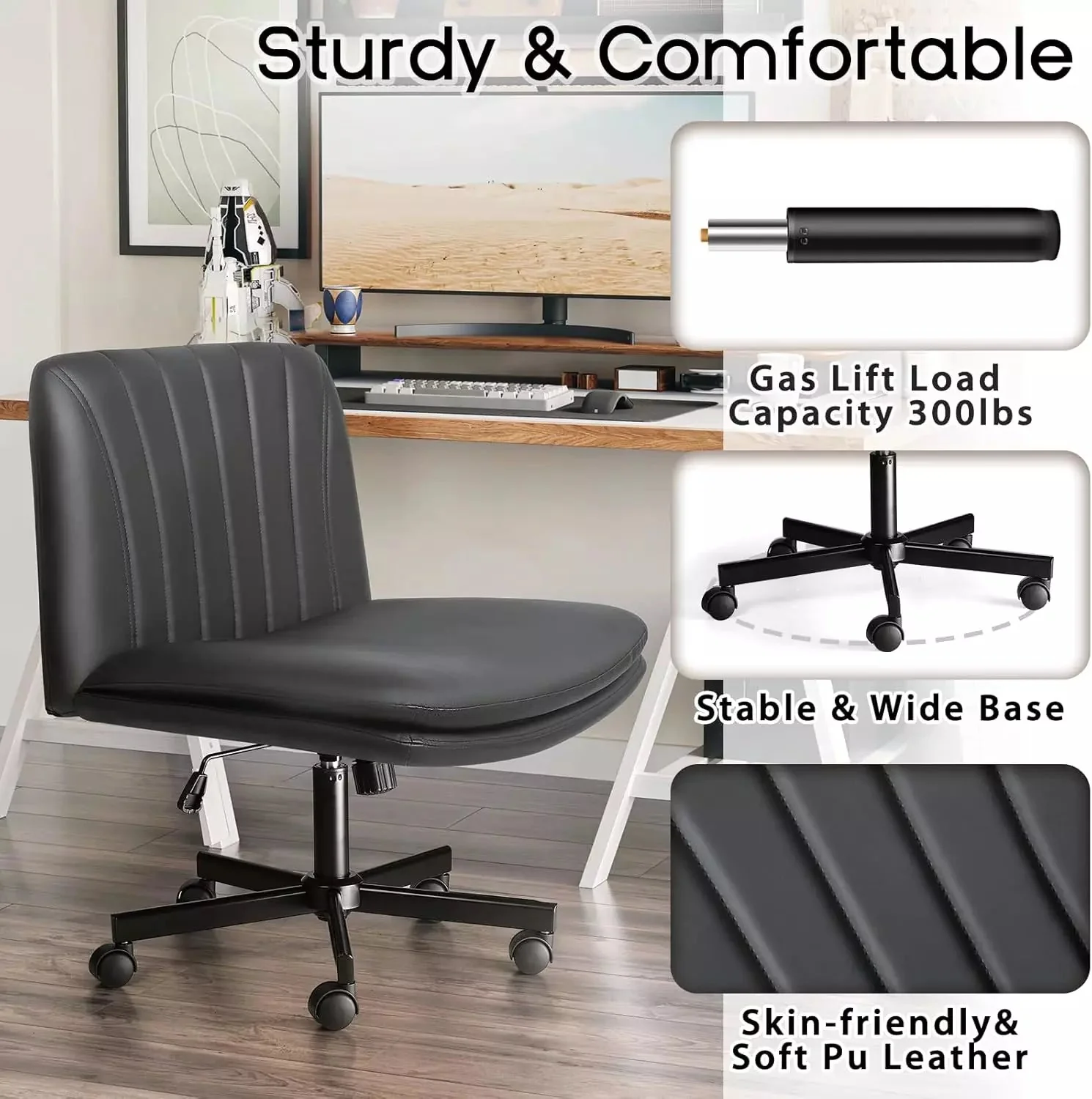 WALEAF Criss Cross Chair with Wheels,Armless Cross Legged Office Desk Chair - Image 12