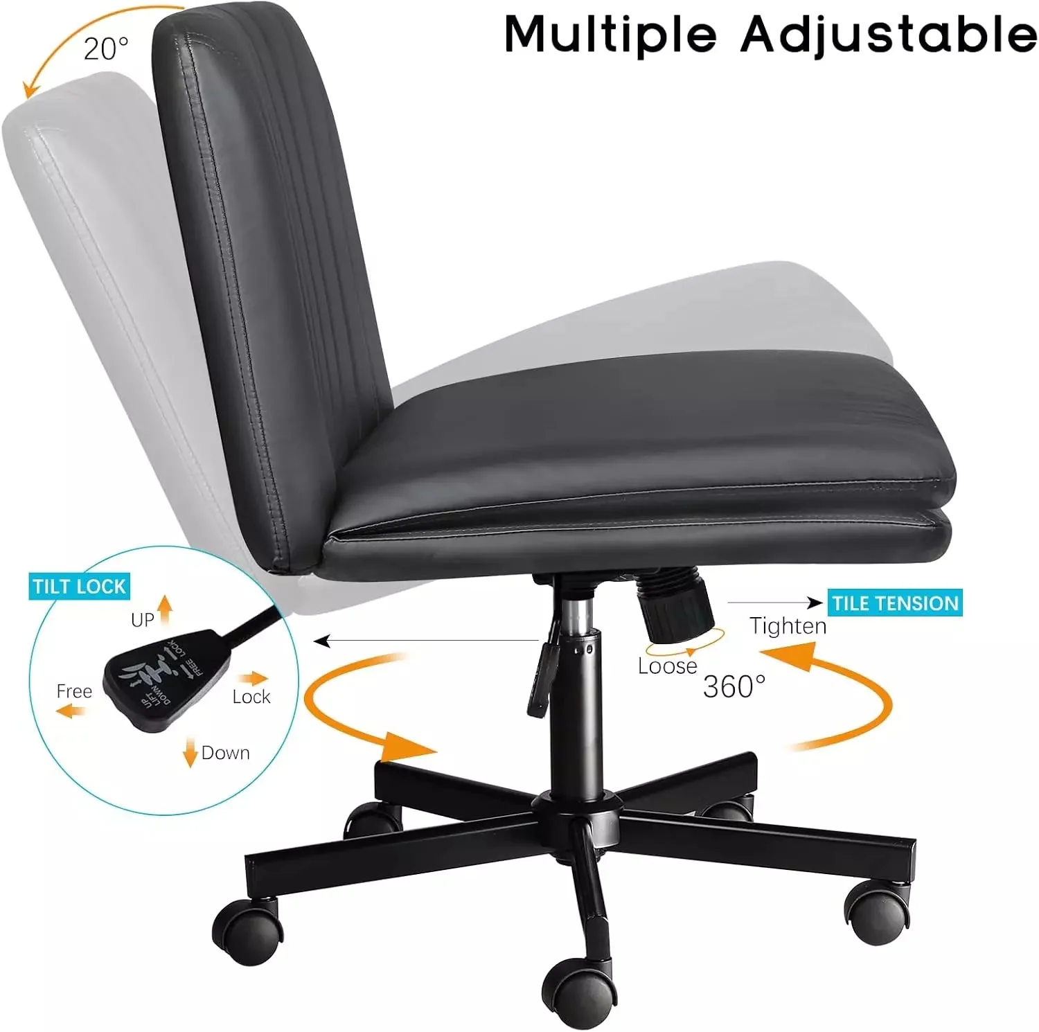 WALEAF Criss Cross Chair with Wheels,Armless Cross Legged Office Desk Chair - Image 14
