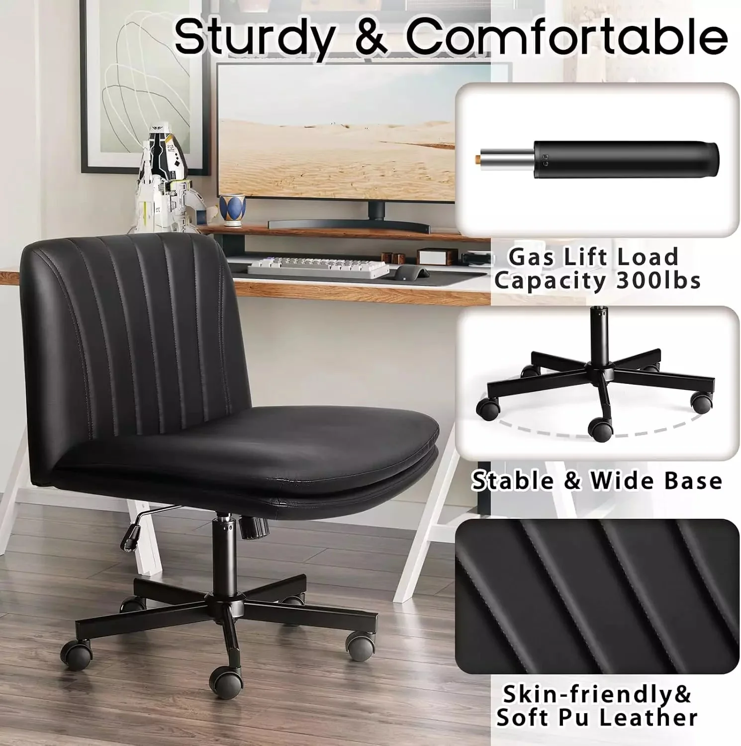 WALEAF Criss Cross Chair with Wheels,Armless Cross Legged Office Desk Chair - Image 19