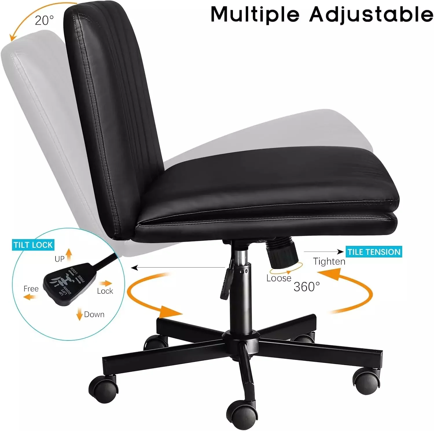 WALEAF Criss Cross Chair with Wheels,Armless Cross Legged Office Desk Chair - Image 21