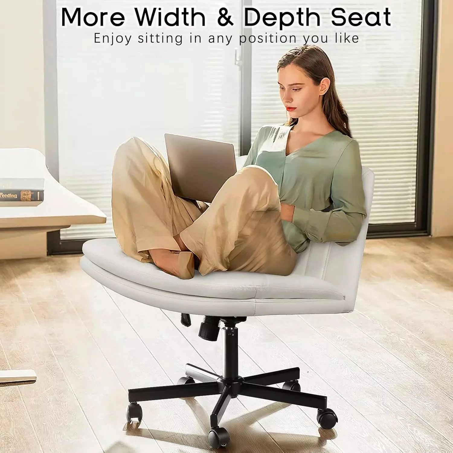 WALEAF Criss Cross Chair with Wheels,Armless Cross Legged Office Desk Chair - Image 24